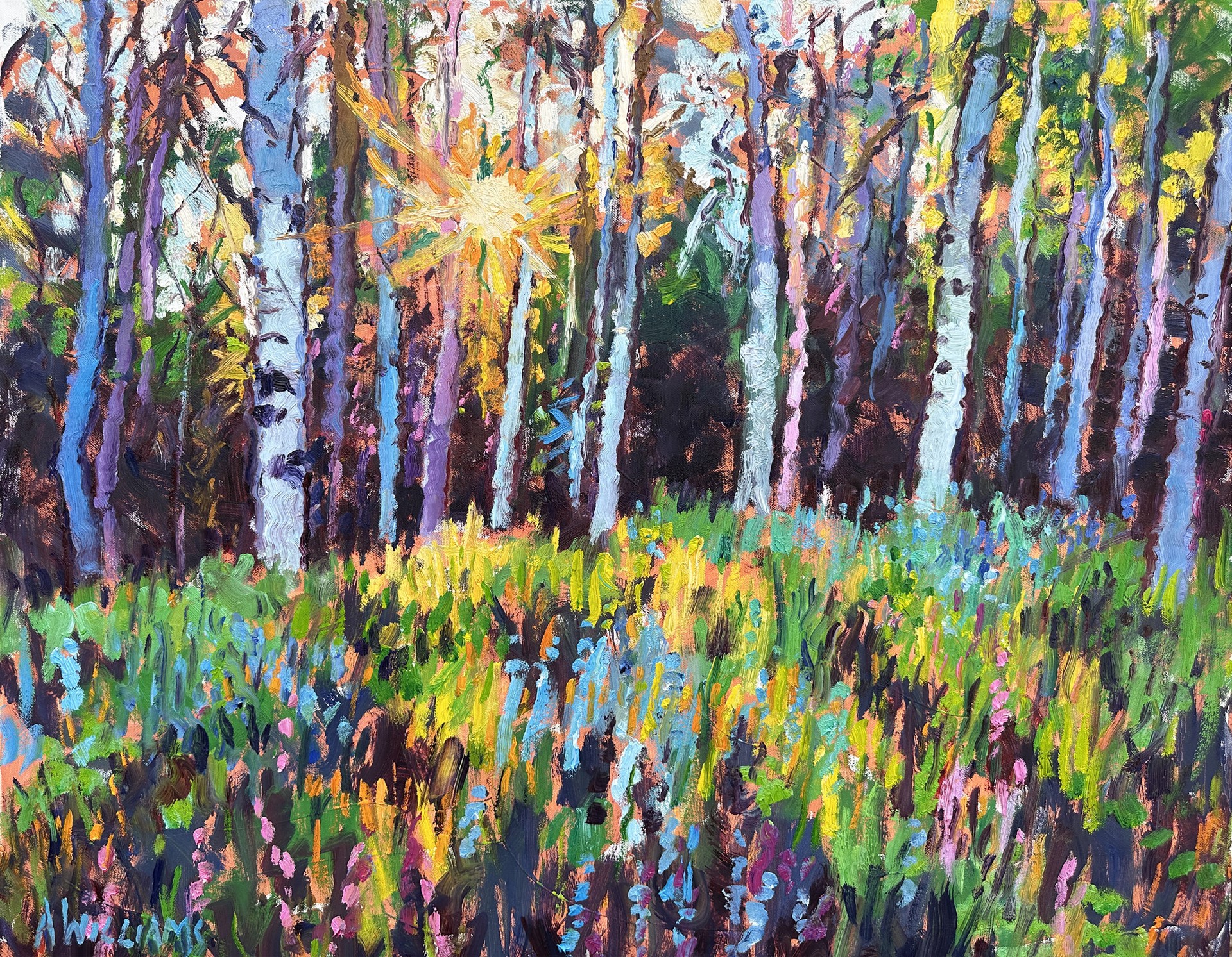 "Forest Sunlight" Original oil painting by Alice Williams.