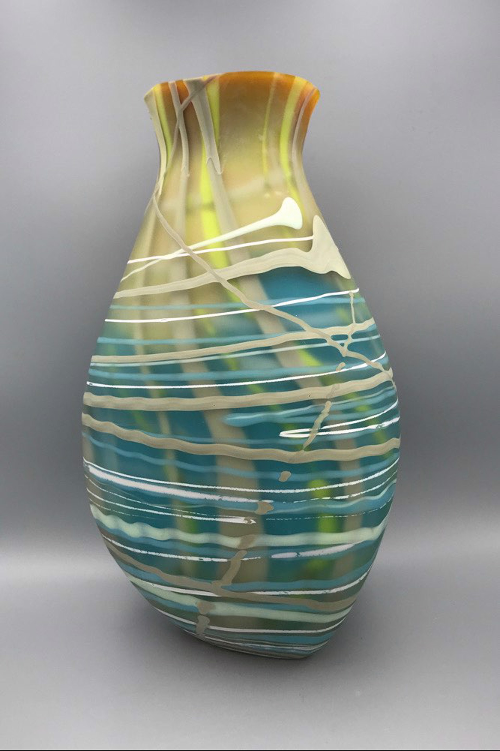 Aqua Gold Painted Pot by Rene Culler