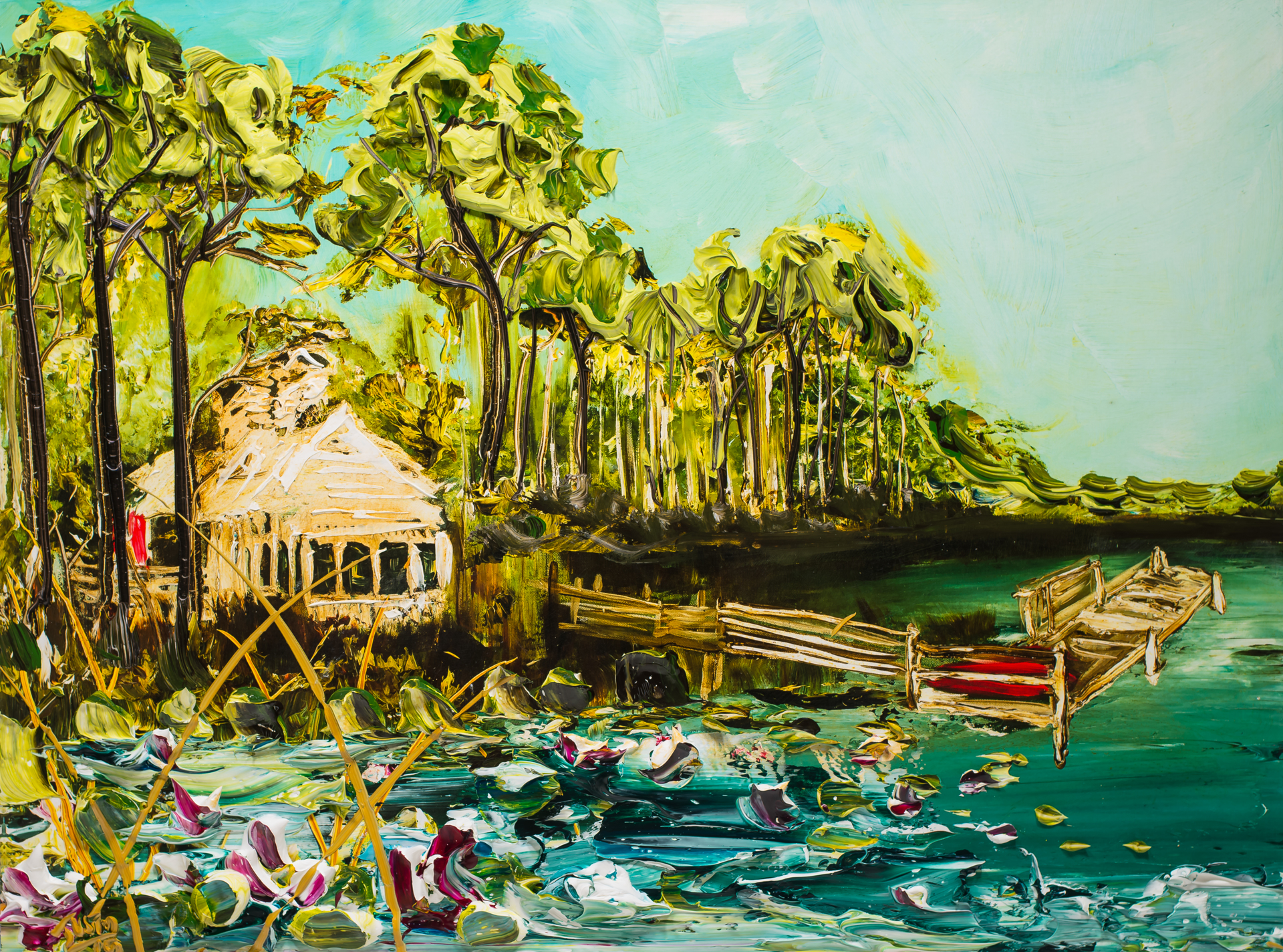 WATERCOLOR BOATHOUSE HPAE5/50 by Justin Gaffrey