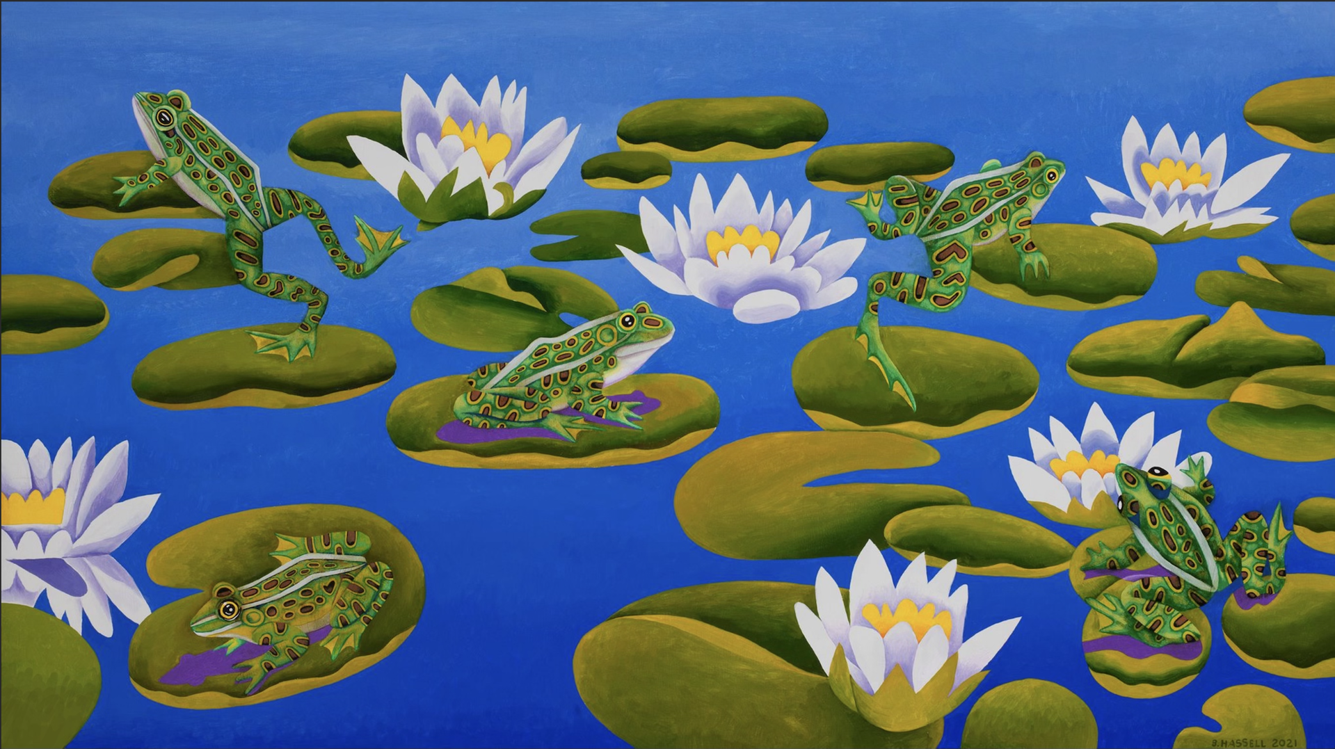 Frogs and Blooming Lillies by Billy Hassell