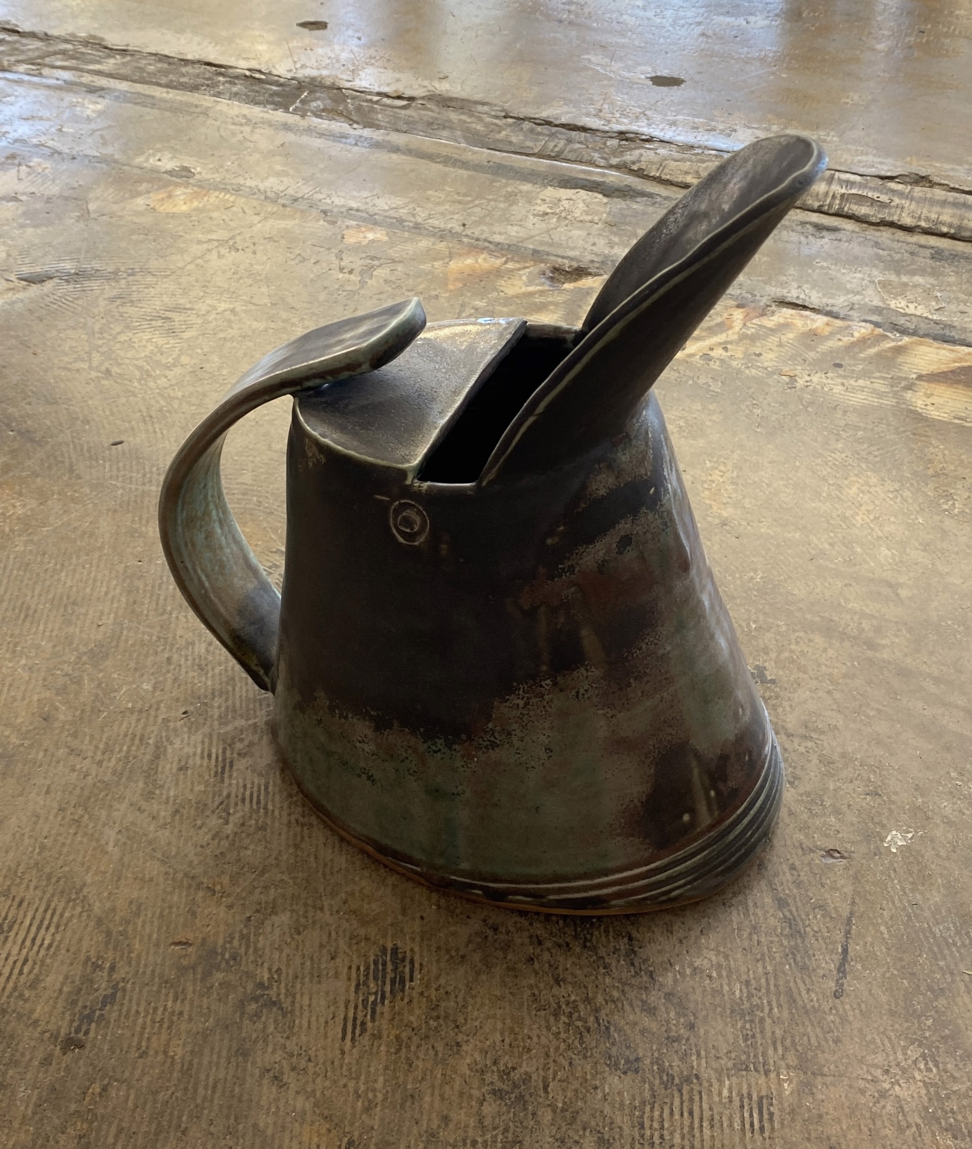 "Woodfired Green Oval Pitcher" by William Hershey circa 2003 by Art One Resale Inventory