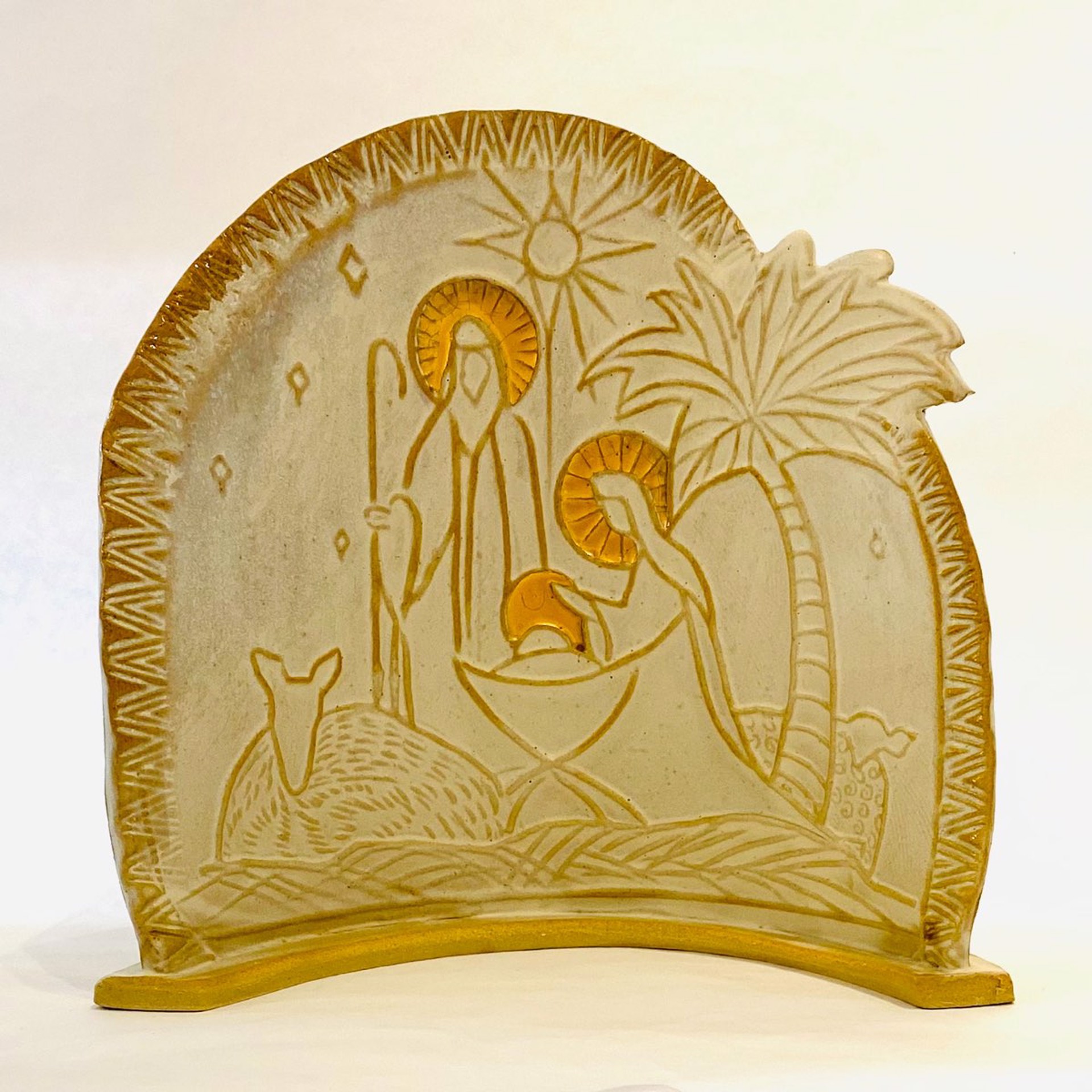 AA22-3 Curved Nativity~White and Gold Leaf by Angel Allen