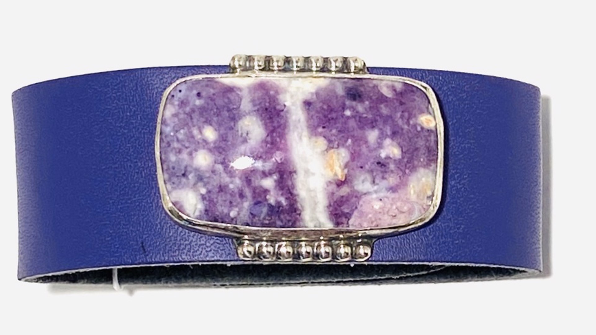 Rectangle Purple Opal with Bead Accent on Purple Leather Bracelet AB23-28 by Anne Bivens