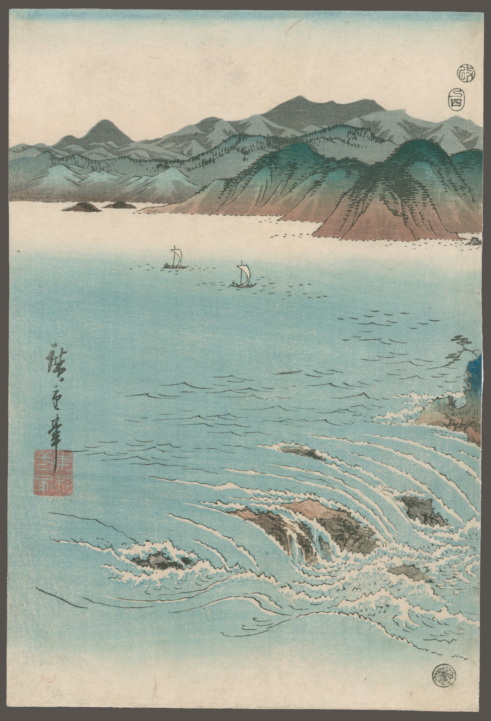 Flower - Whirlpools at Naruta Straight Snow, Mon and Flower (Setsugekka) by Hiroshige
