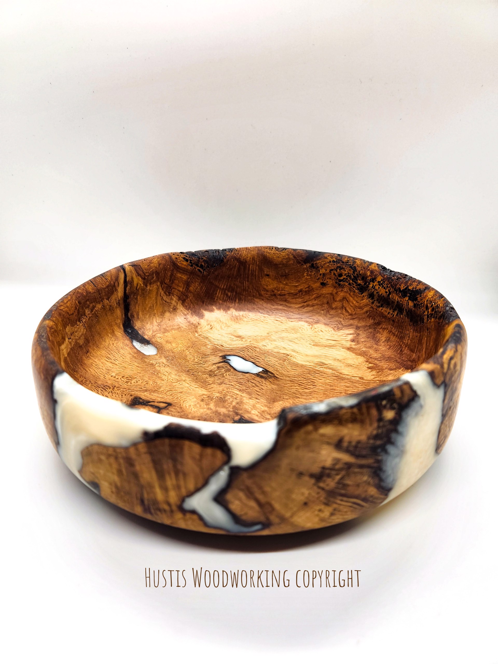 Oak Burl Bowl with White Epoxy by Mark Hustis