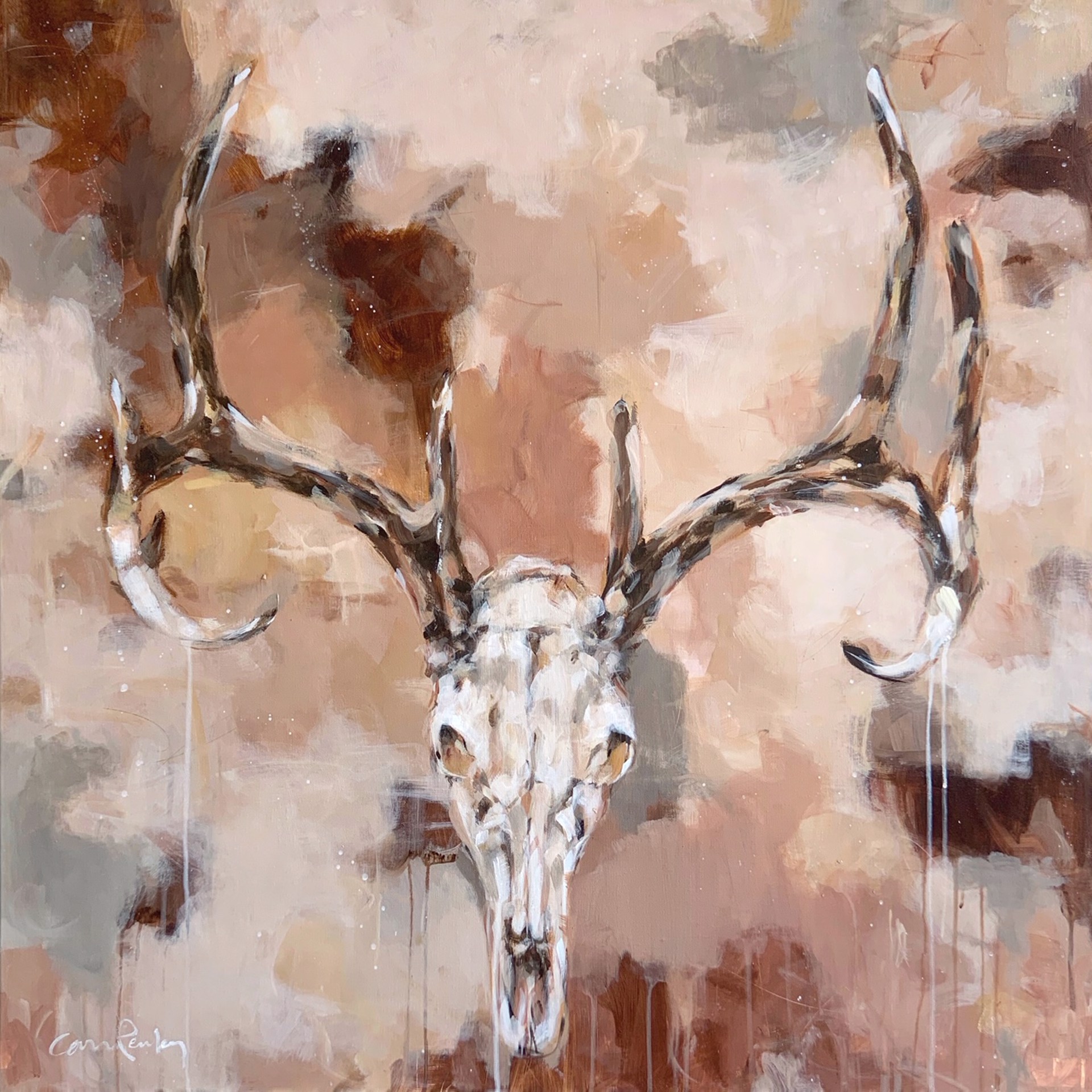 Original Contemporary Acrylic Painting Of A Deer Skull With Pink By Carrie Penley Available At Gallery Wild