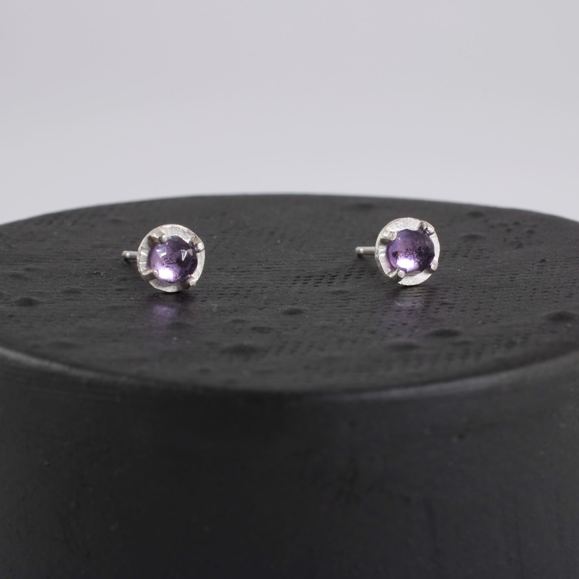 Amethyst Tiny Sterling Carved Prong Post by Heather Guidero