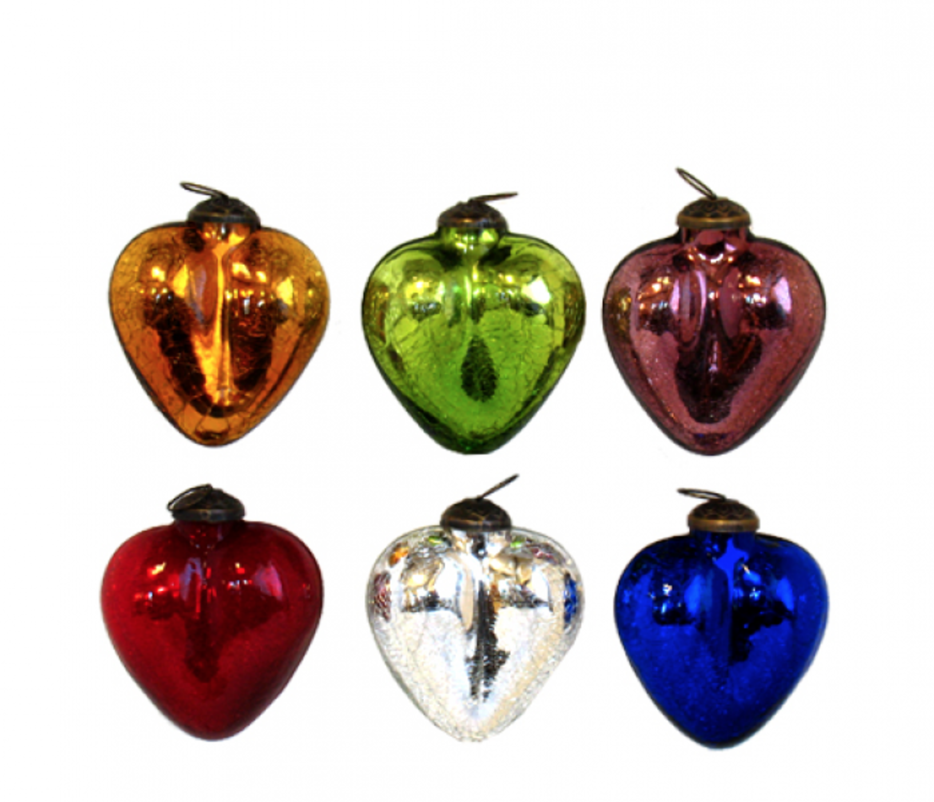 Ornament - 3" Crackled Hearts Asst. Colors by Indigo Desert Ranch - Glass