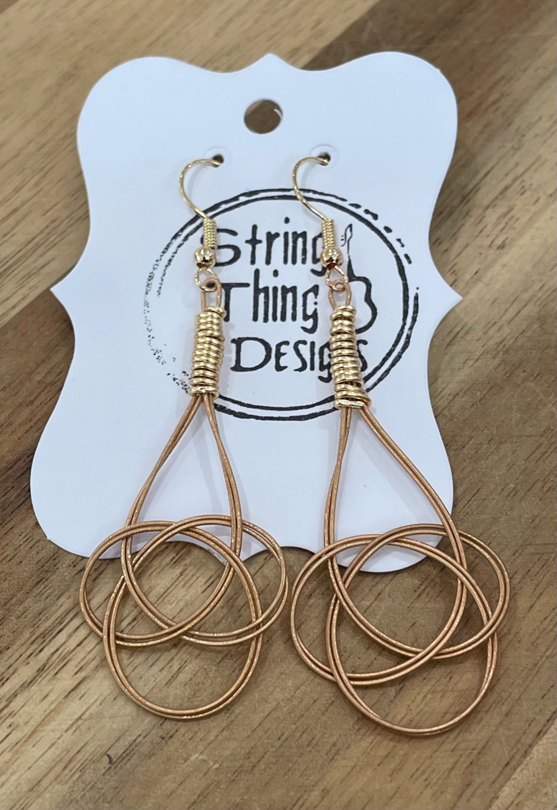 Rose Gold Knot Guiltar String Earrings by String Thing Designs