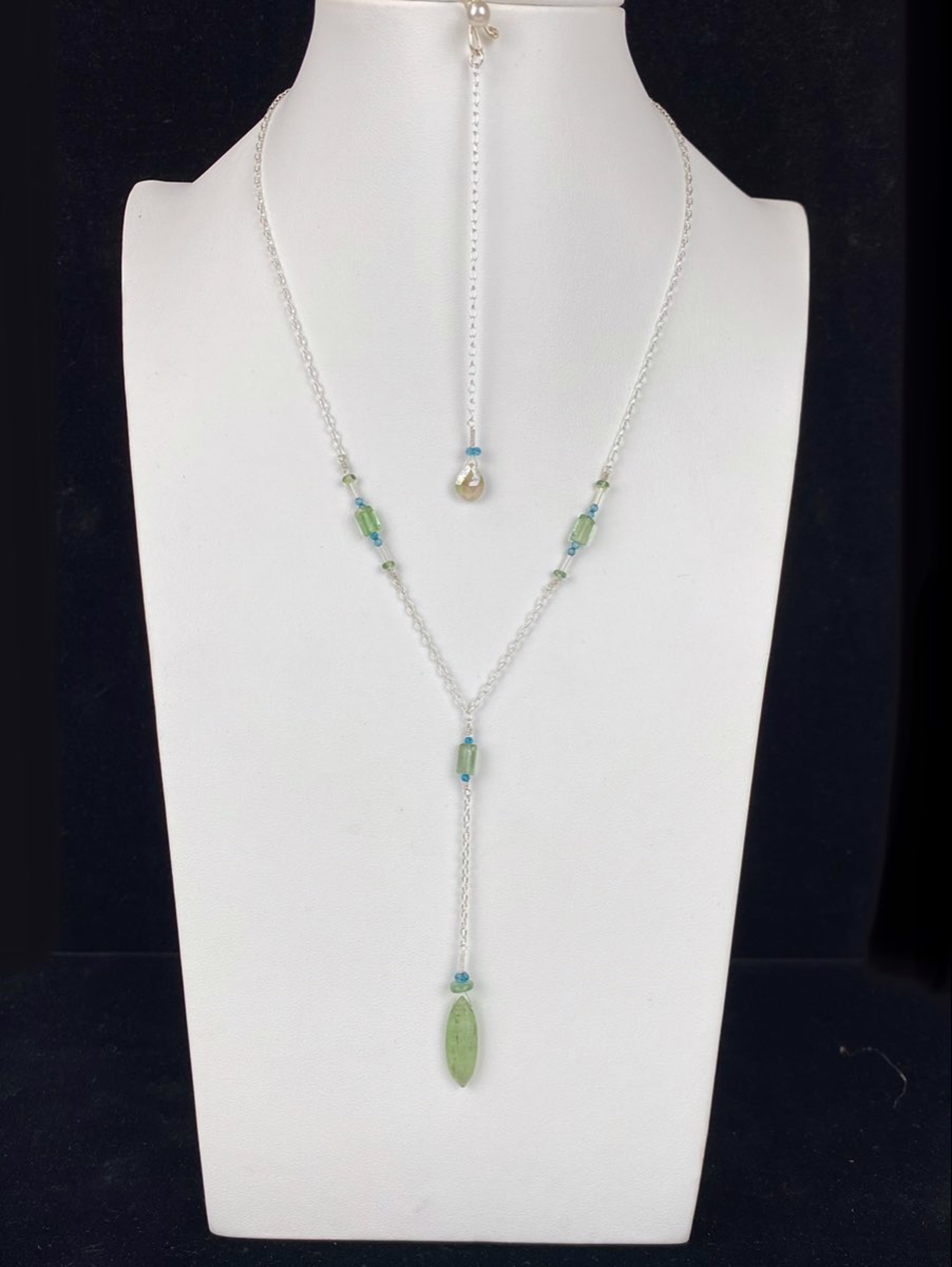 Kyanite, Tourmaline, and Sterling Silver Y Necklace and Infinity Pendant by Lisa Kelley