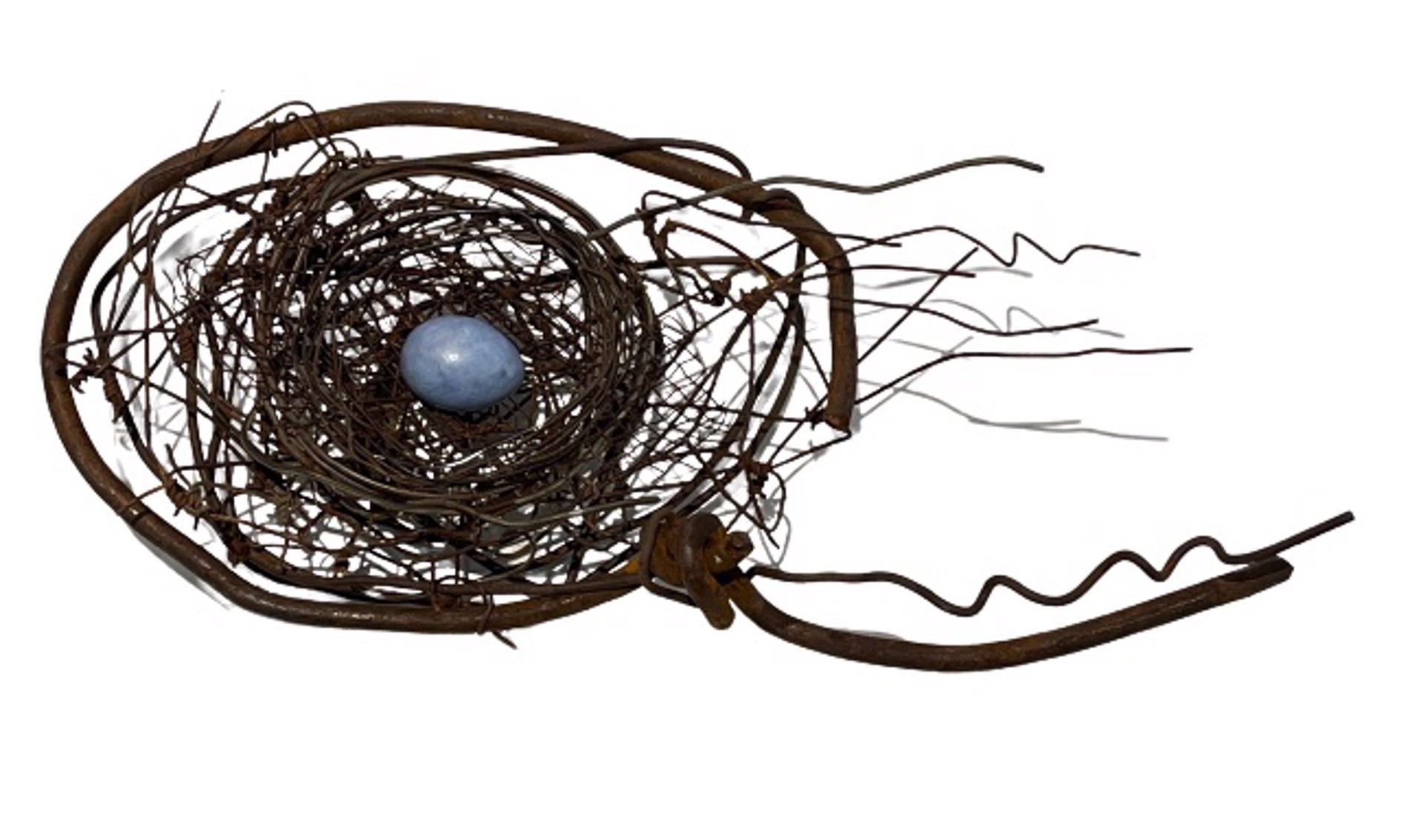 Hand Woven Wire Nest w/ Little Steel Blue Egg #1367 by Phil Lichtenhan