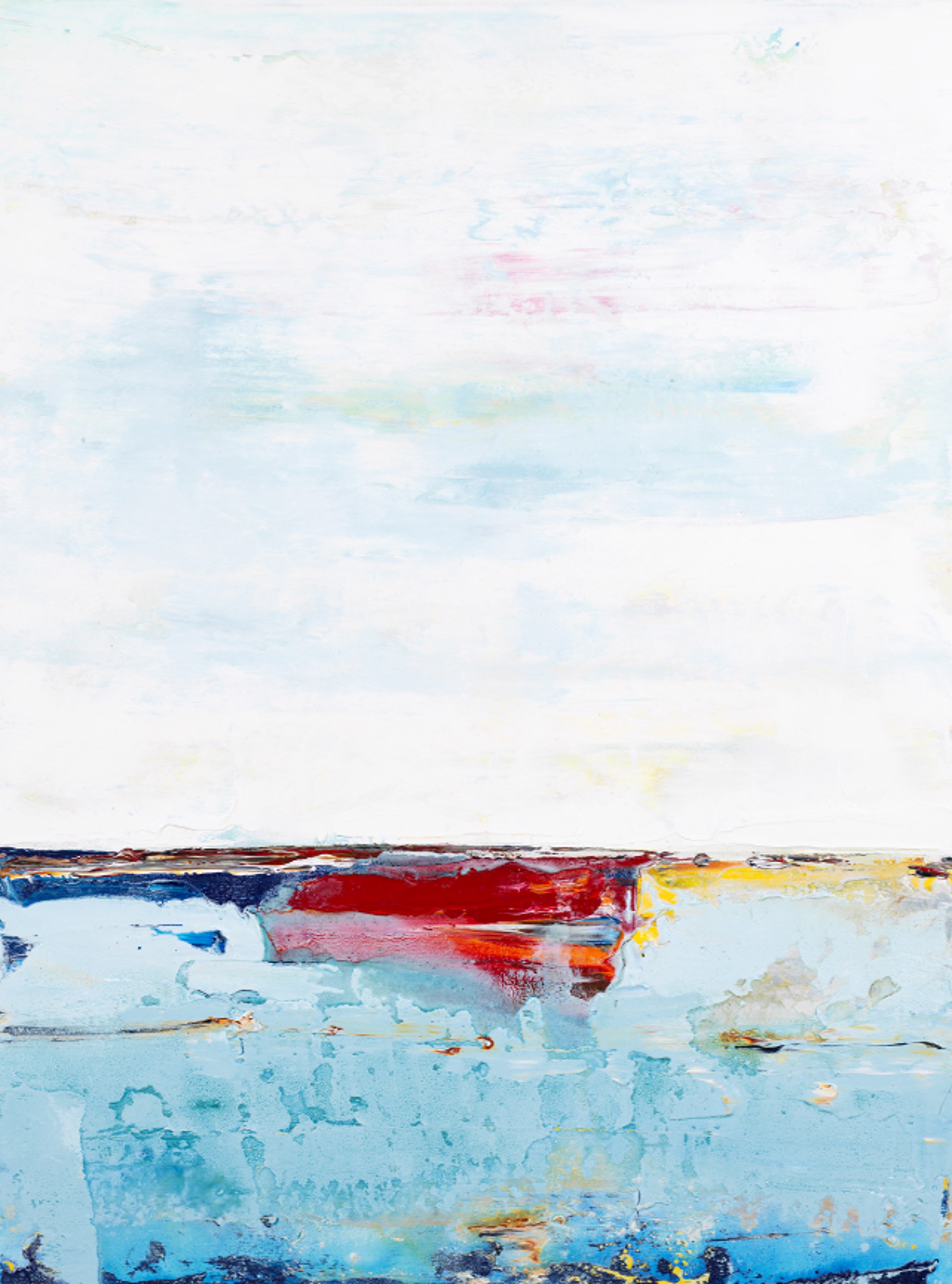 Marino #56 is a beautiful 40"H x 30"W abstract seascape painting by South Florida artist and painter John Schuyler, featuring a dividing line where sky meets sea. 