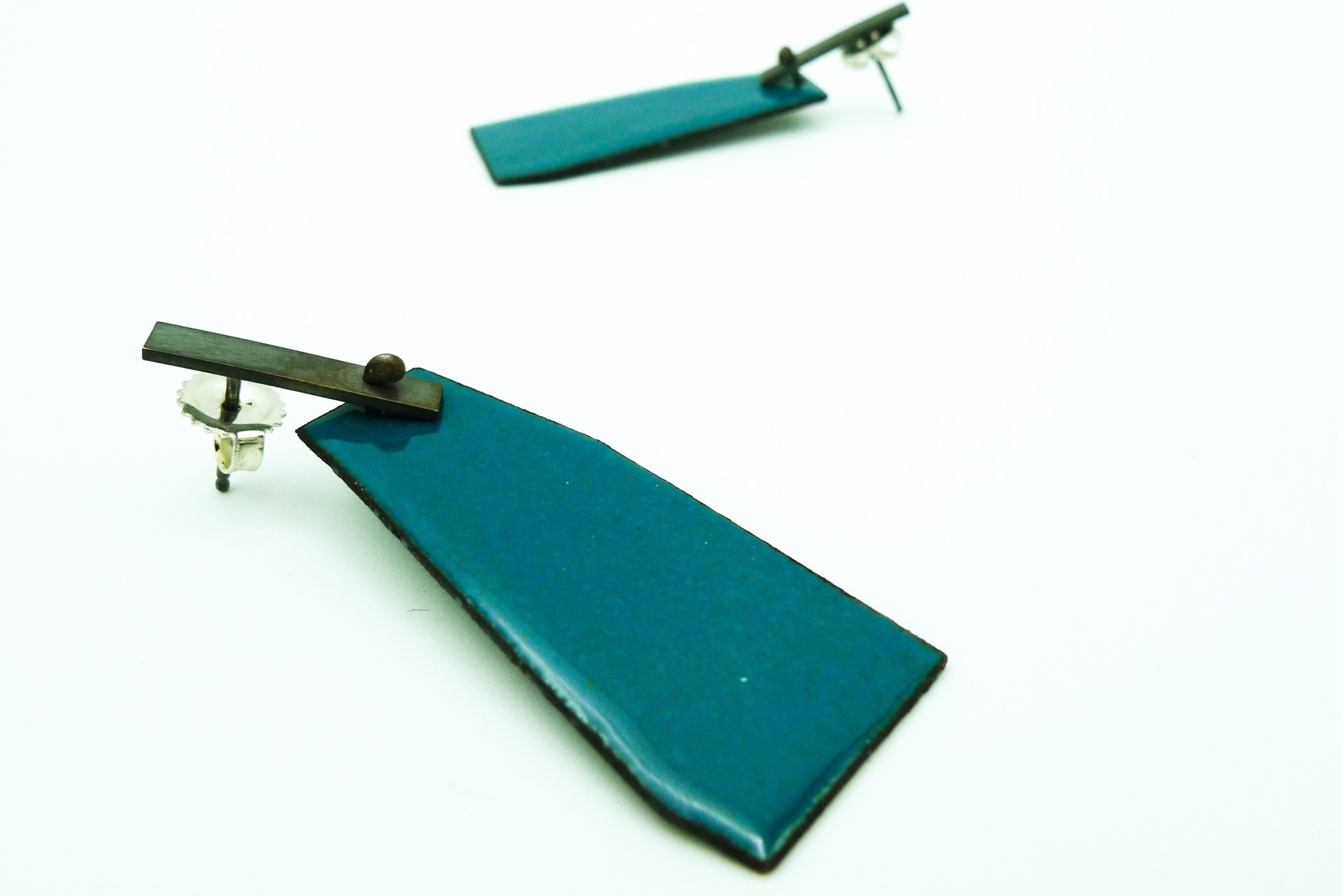 Peacock Blue Large Geometric Post Earrings by Lauren Markley