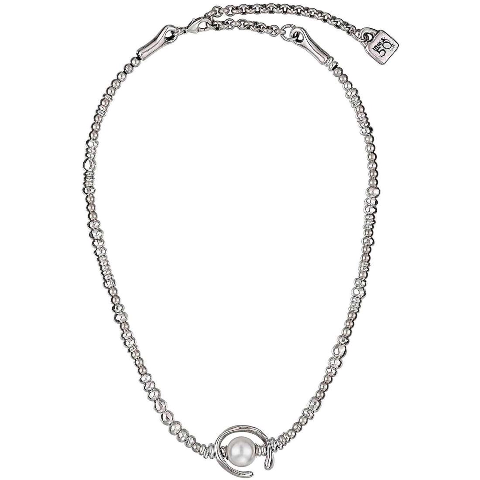 9464 Silver Necklace with Crescent Enclosed Pearl by UNO DE 50