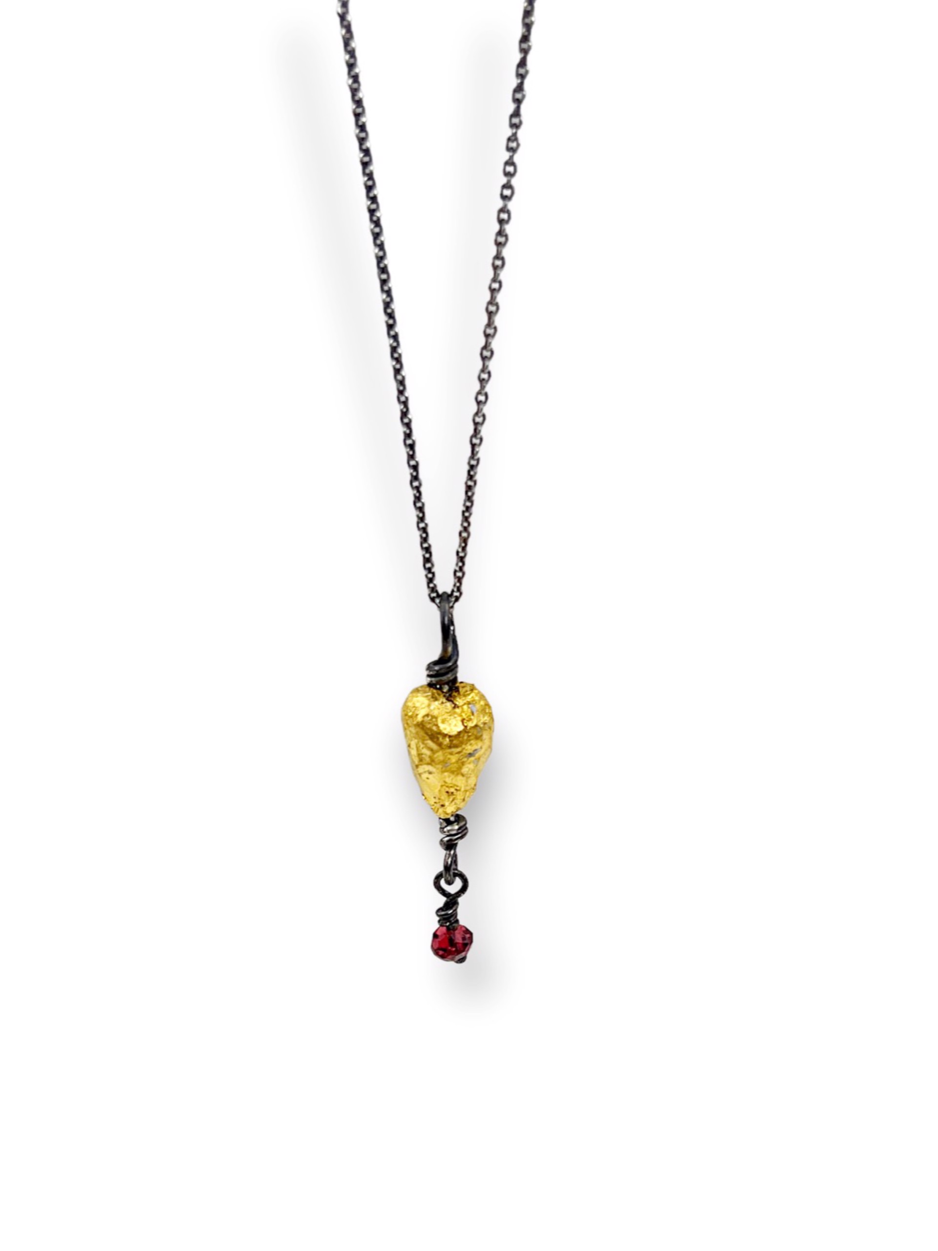 Gold Heart Necklace with Garnet Drop by Terry Williams Brau