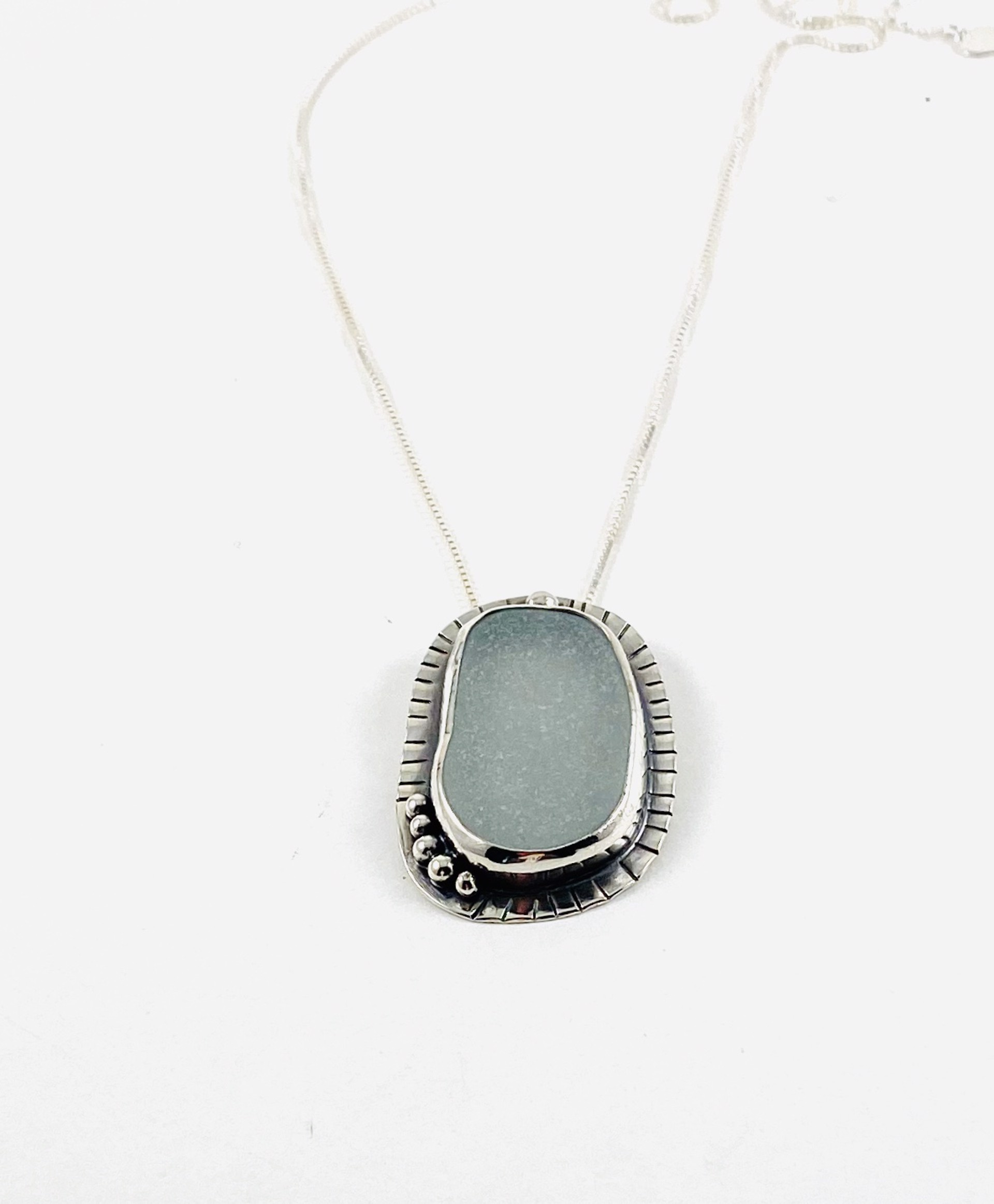 AB215 Silver and Sea Glass Pendant, Silver 16"Chain by Anne Bivens