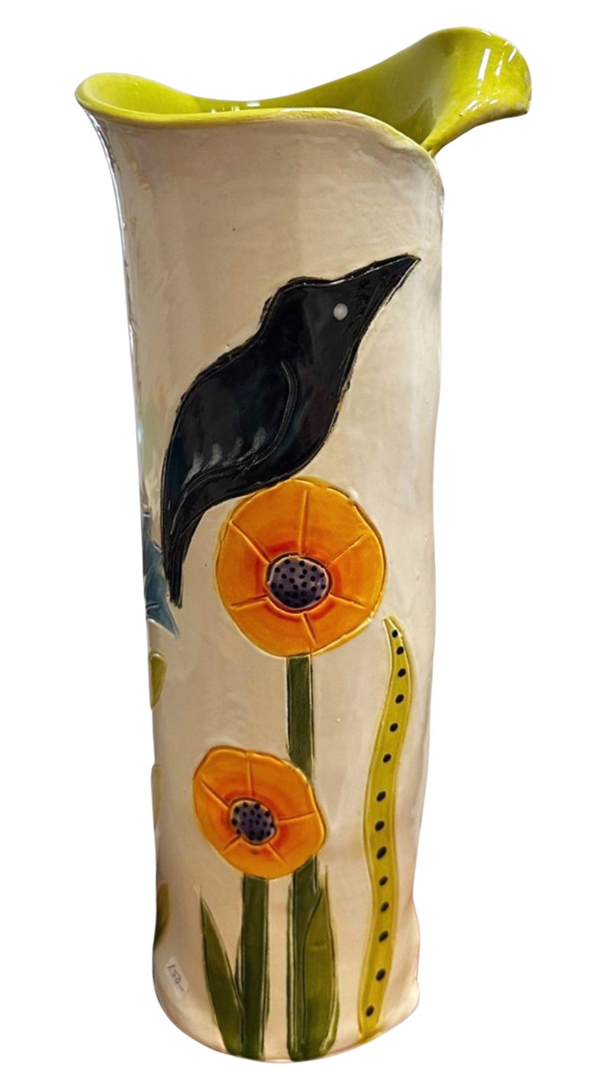 White Round Crow Vase by Robin Chlad