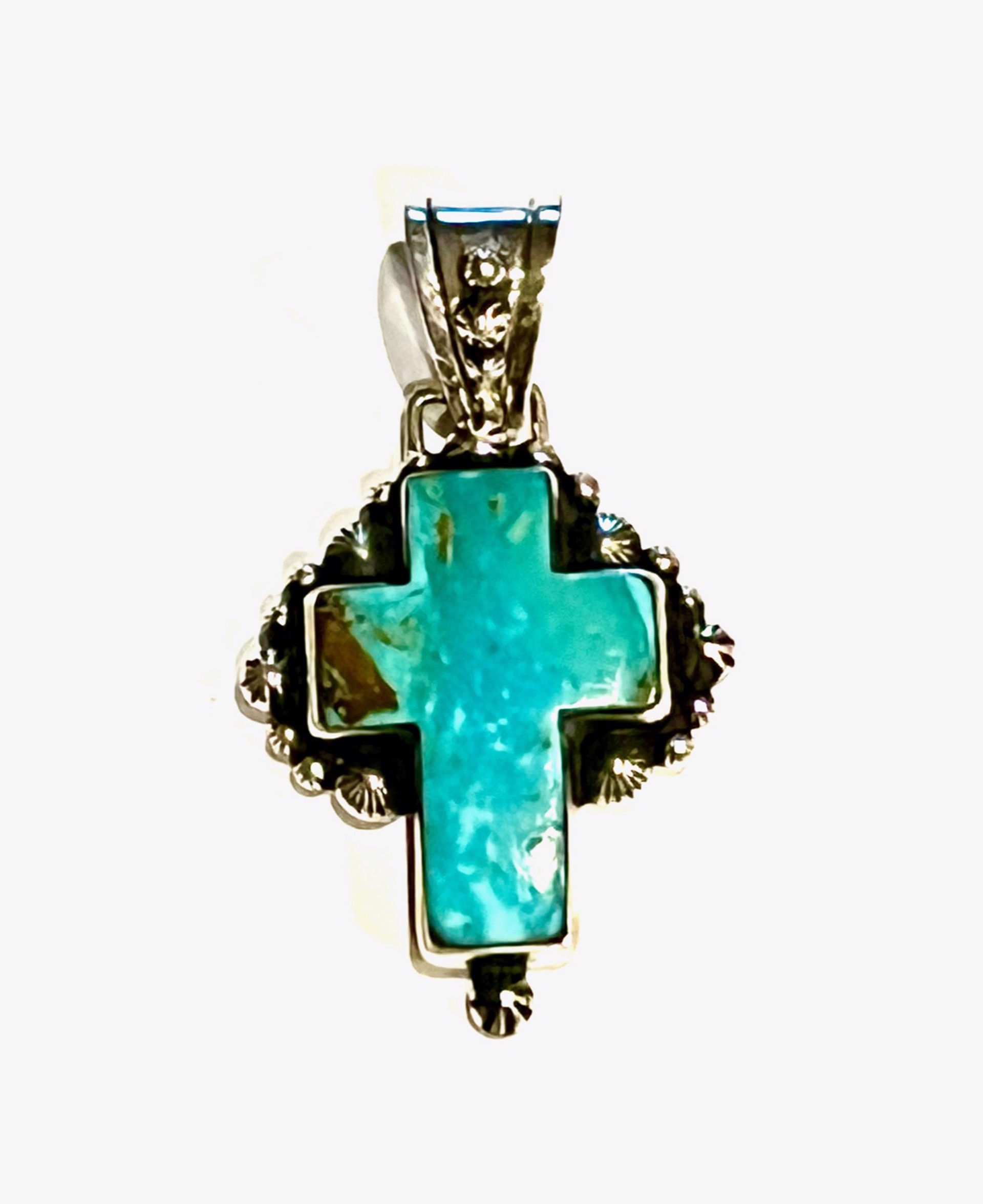 Pendant - Kingman Turquoise Cross with Silver Surround by Dan Dodson