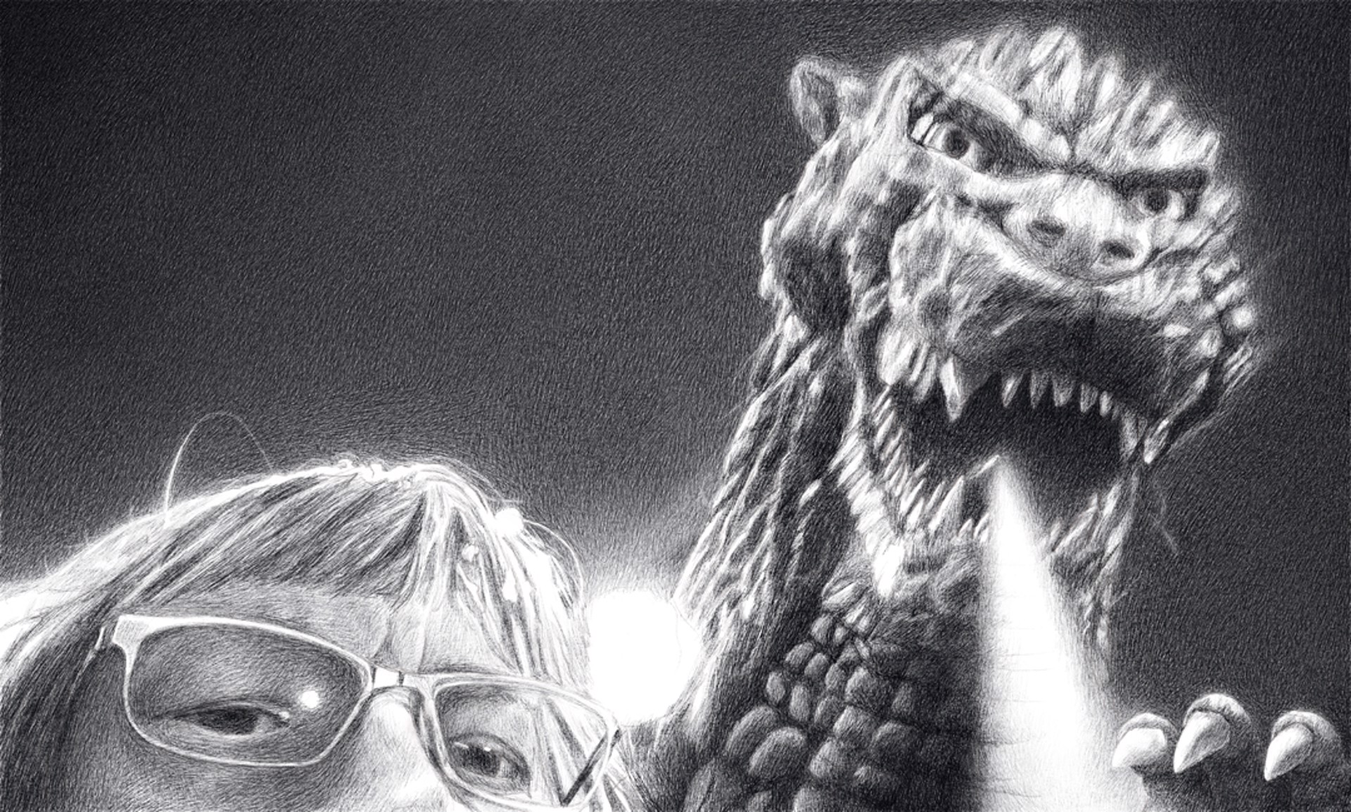 Selfie with Godzilla by Neva Mikulicz