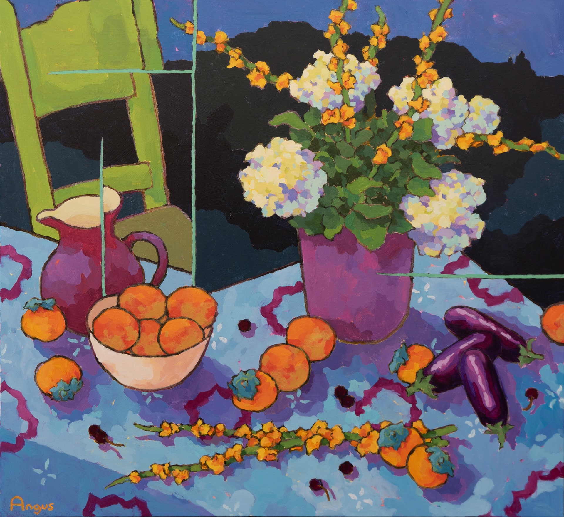 Persimmon & Oranges with Hydrangeas by Angus