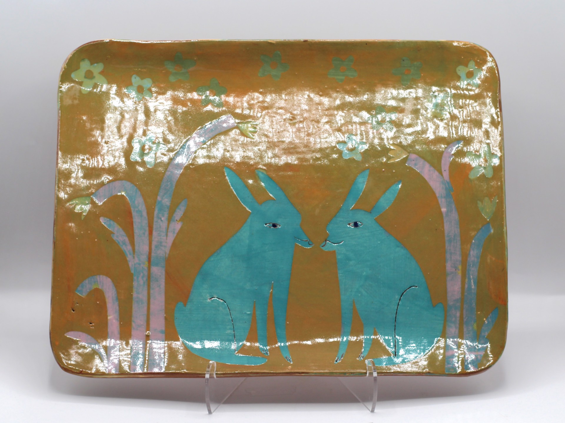 Rabbit Orange Rectangle Large Plate by Priscilla Dahl