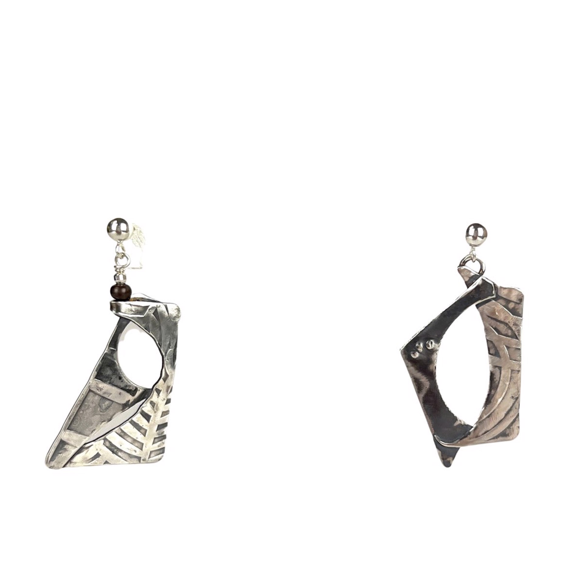 Scrappy Oblong Sterling Silver Earrings by Nola Smodic