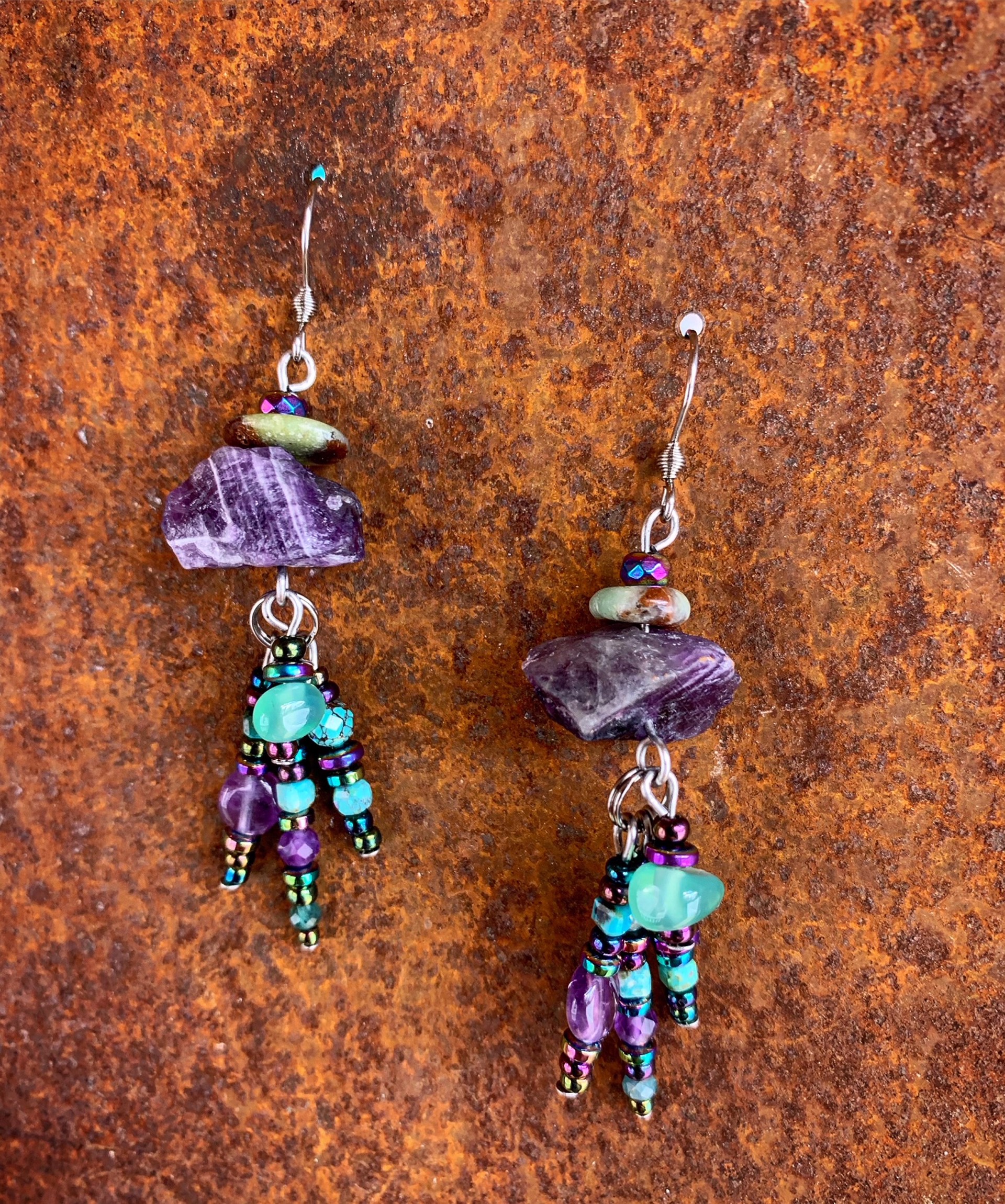 K771 Amethyst and Turquoise Earrings by Kelly Ormsby