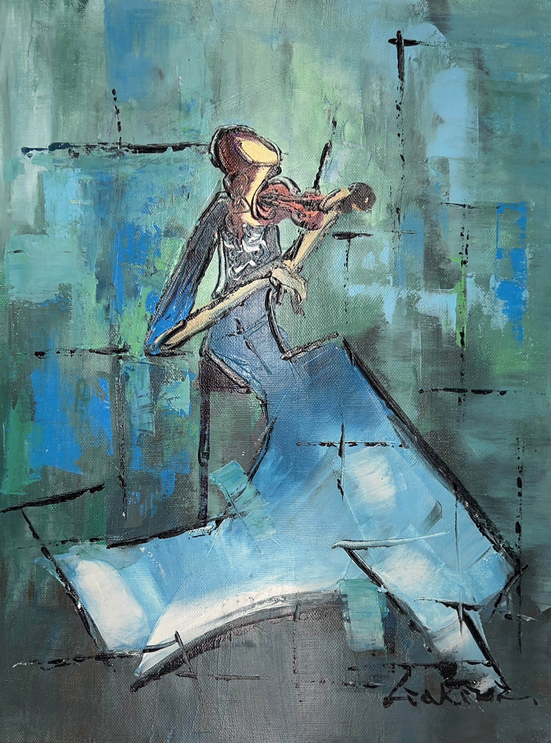 VIOLINIST IN BLUE WITH WHITE TRIM by LIA KIM