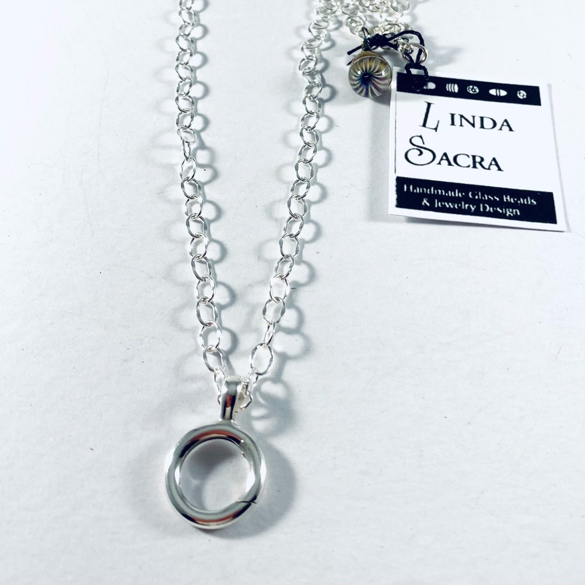Silver 20” Oval Cable Chain Necklace with Charm Holder LS21-10 by Linda Sacra