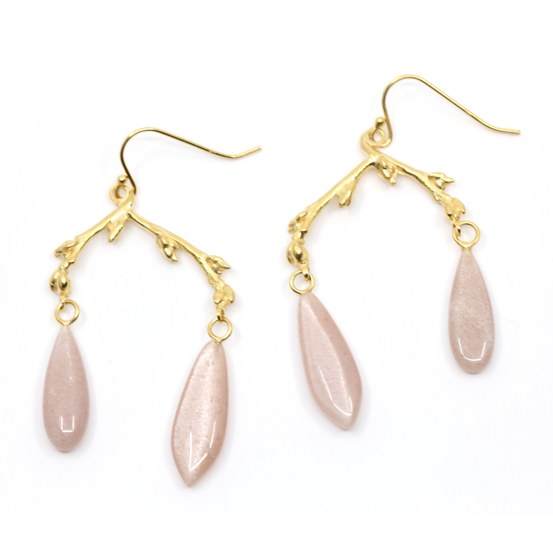 Gold Moonstone Drop Spirea Earrings by Anna Johnson