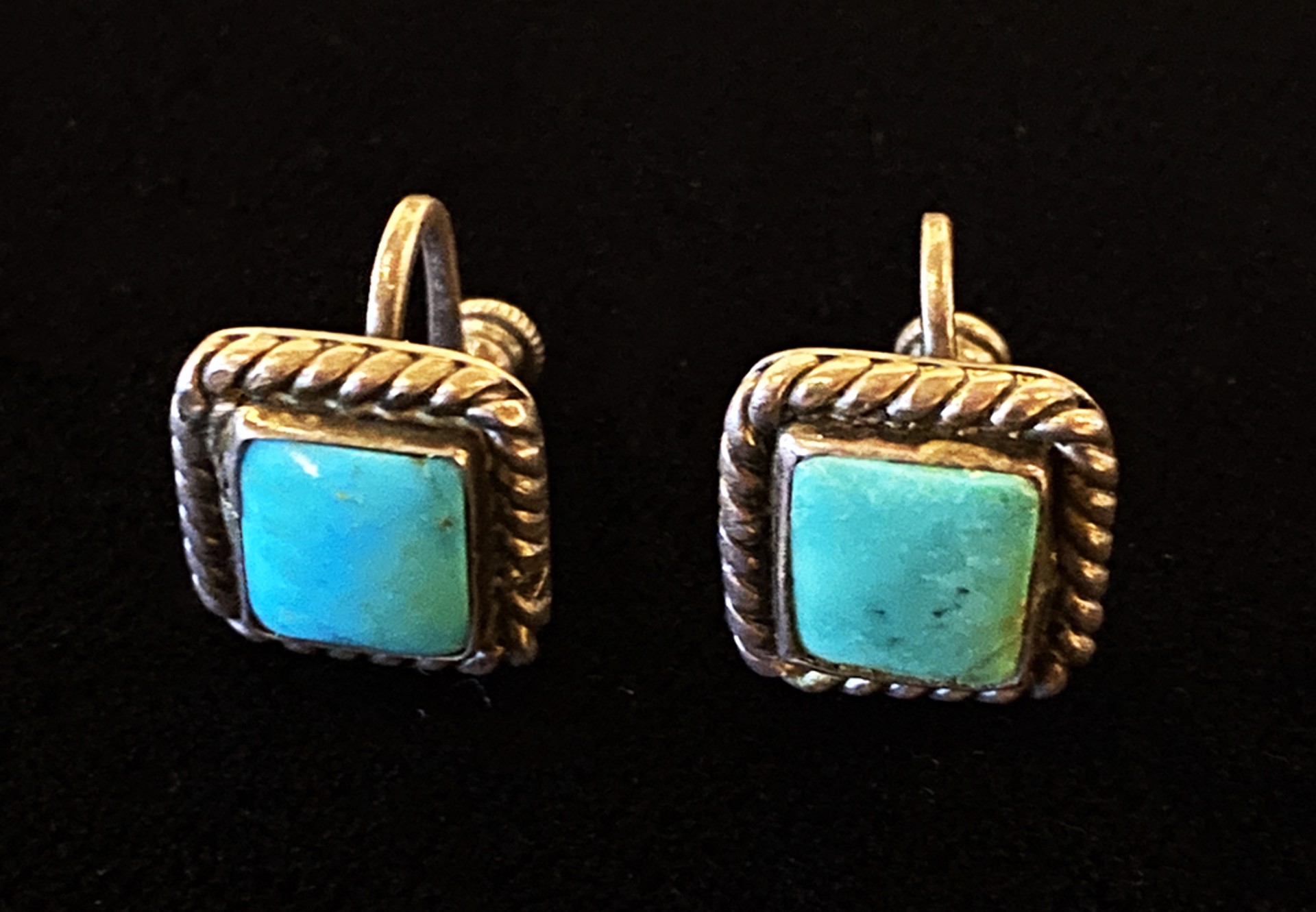 Turquoise Square Screw on earrings by Artist Unknown