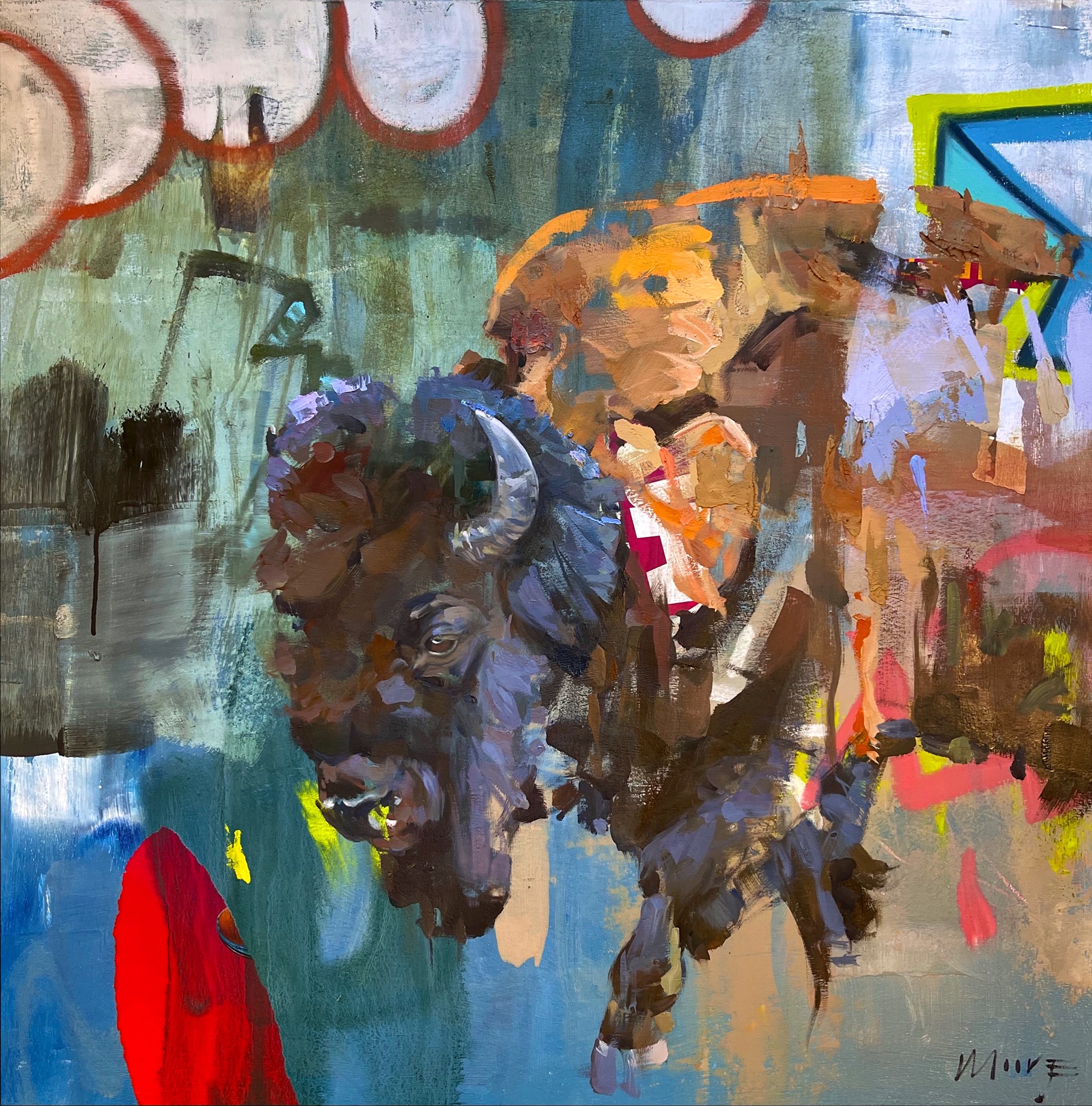 Contemporary-Original-Painting-Featuring-A-Bison-With-Abstract-Graffiti-Background
