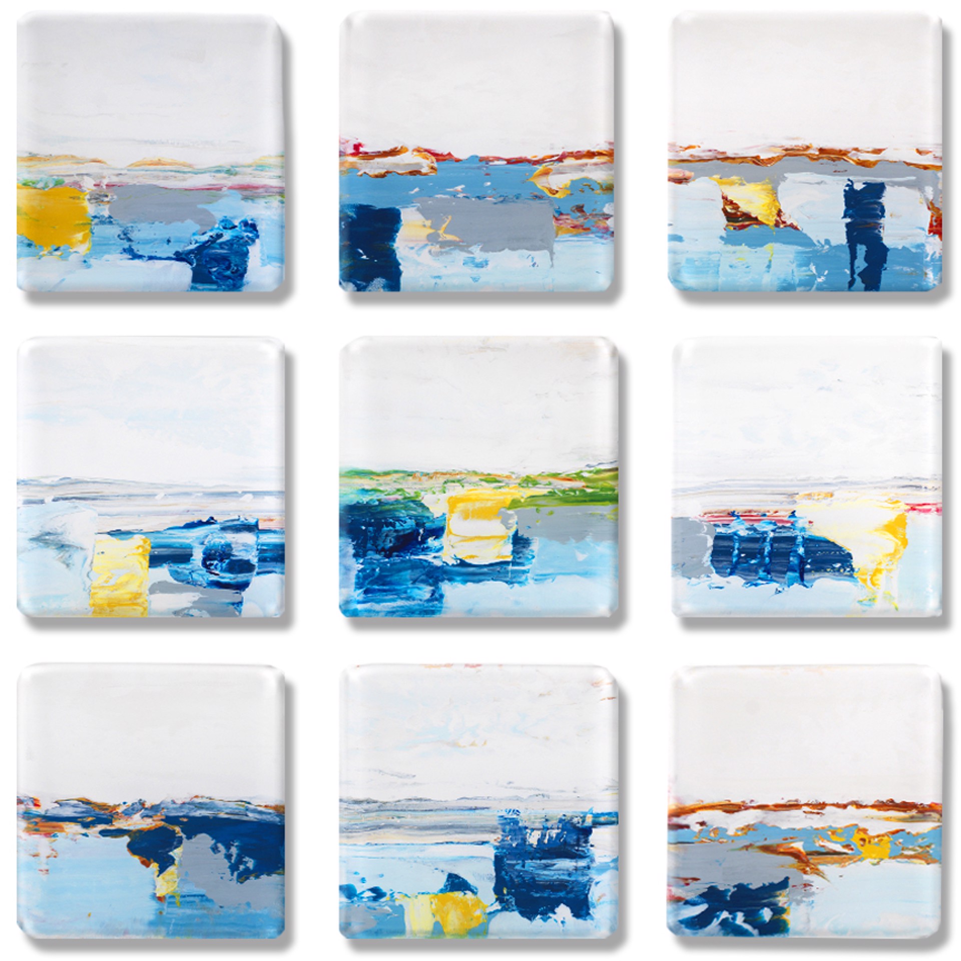 9 acrylic panels by John Schuyler featuring abstract seascapes