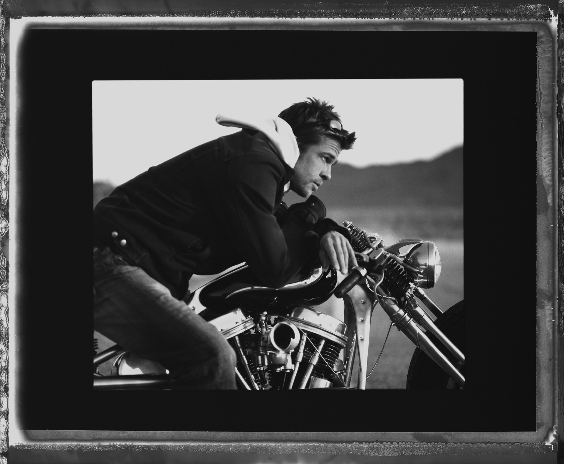 05009 Brad Pitt on Motorcycle BW by Timothy White