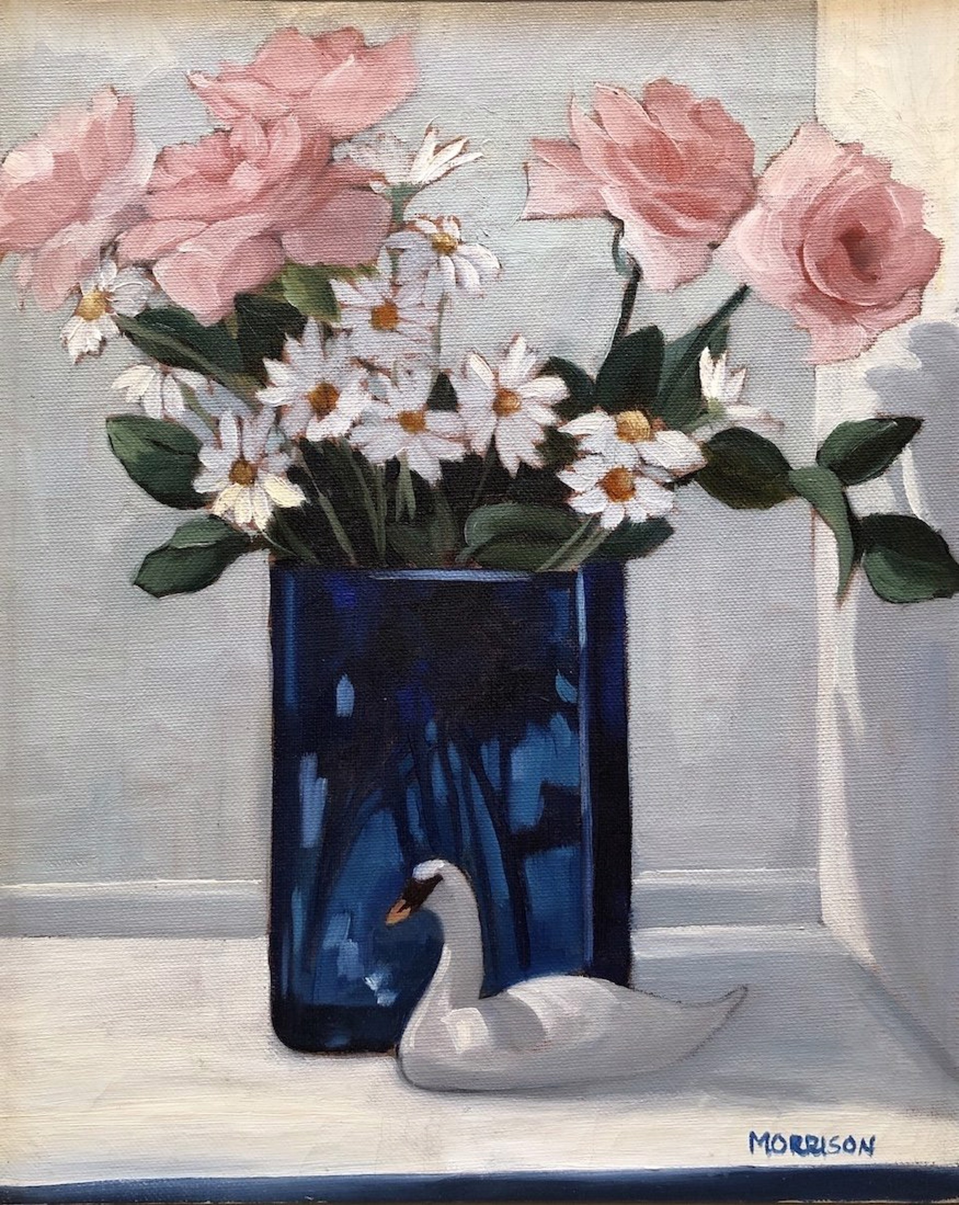 Untitled (still life floral with swan) by Brenda W. Morrison