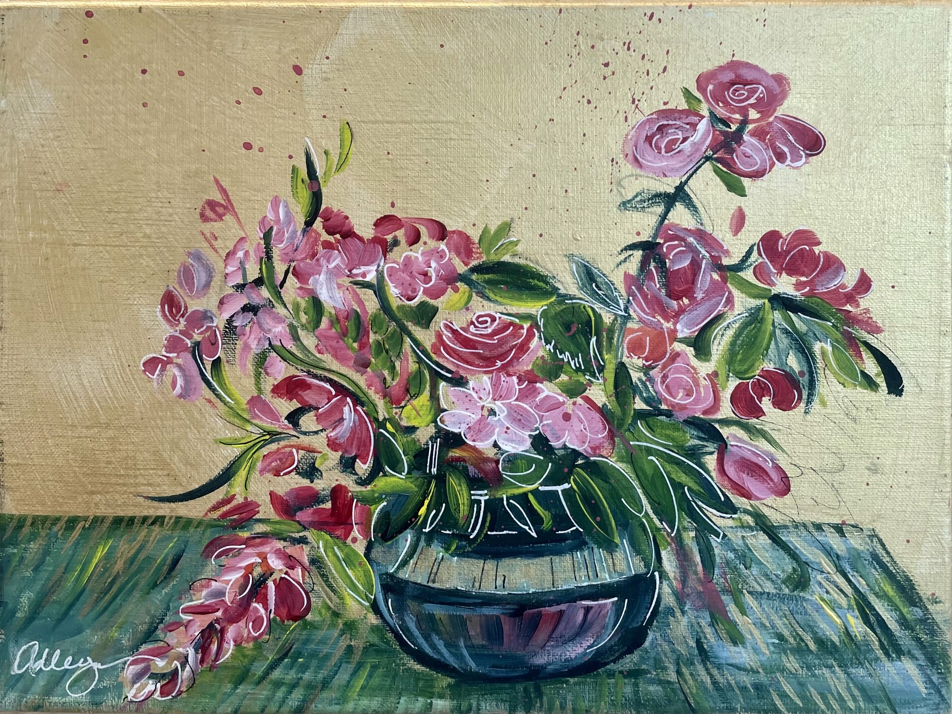 Pink Flowers in Vase by Adleyn Scott