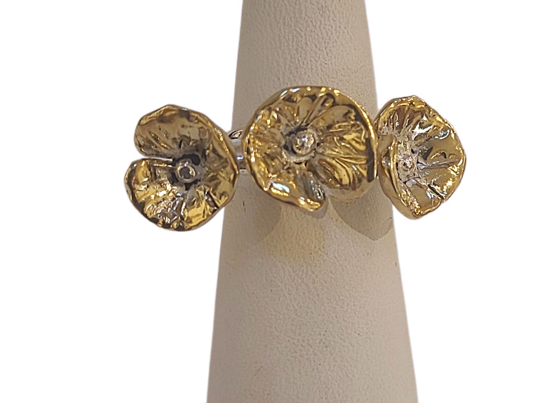 Ring - Sterling Silver & Gold Adjustable Two Finger Desert Poppy by Pattie Parkhurst