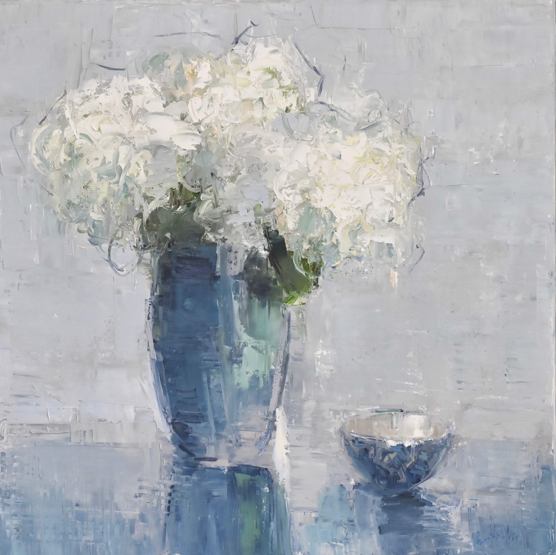 Blue Bowl and Hydrangeas by Barbara Flowers