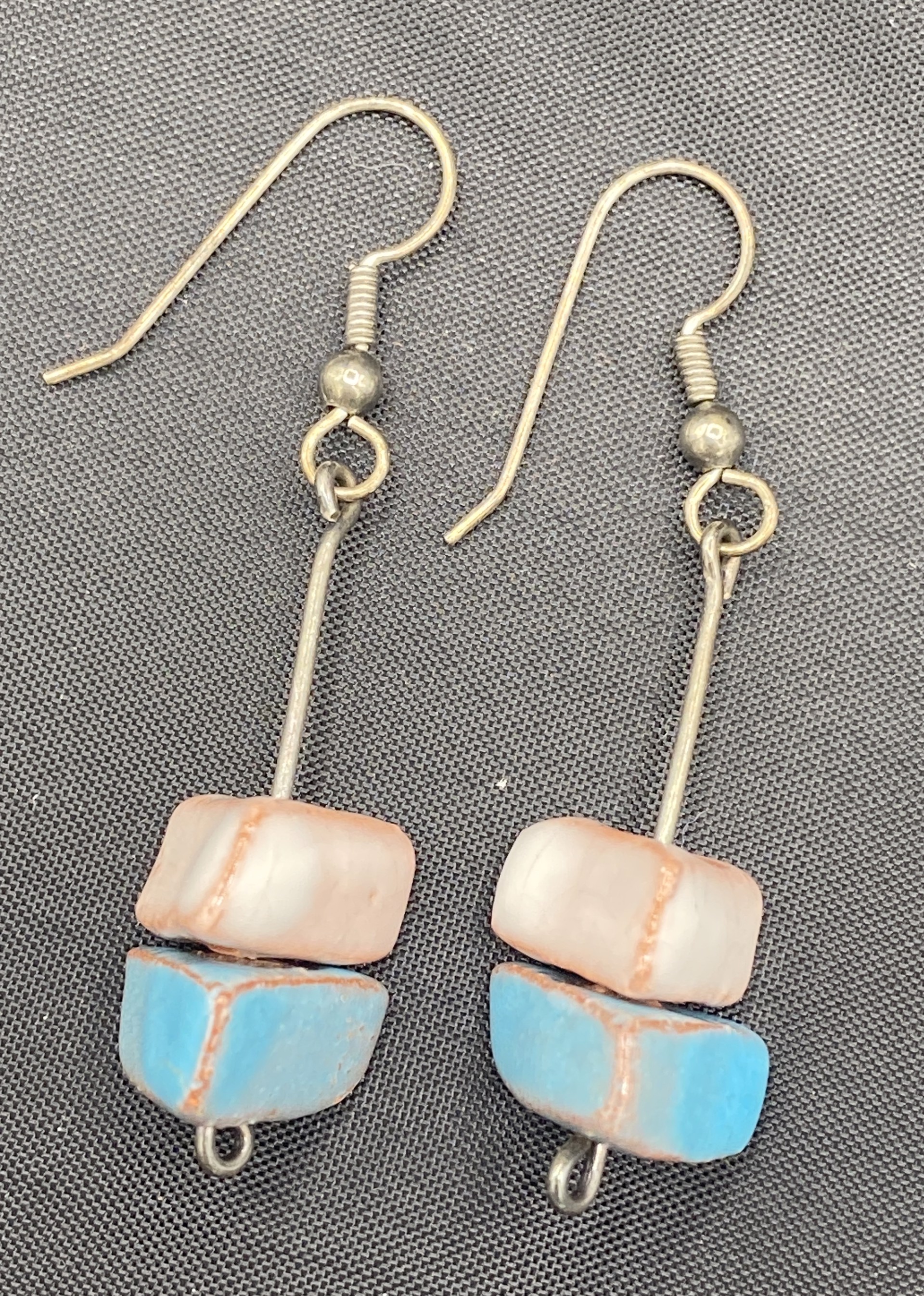 1.75" Turquoise & White Triangle bead earrings by Stella Sullivan