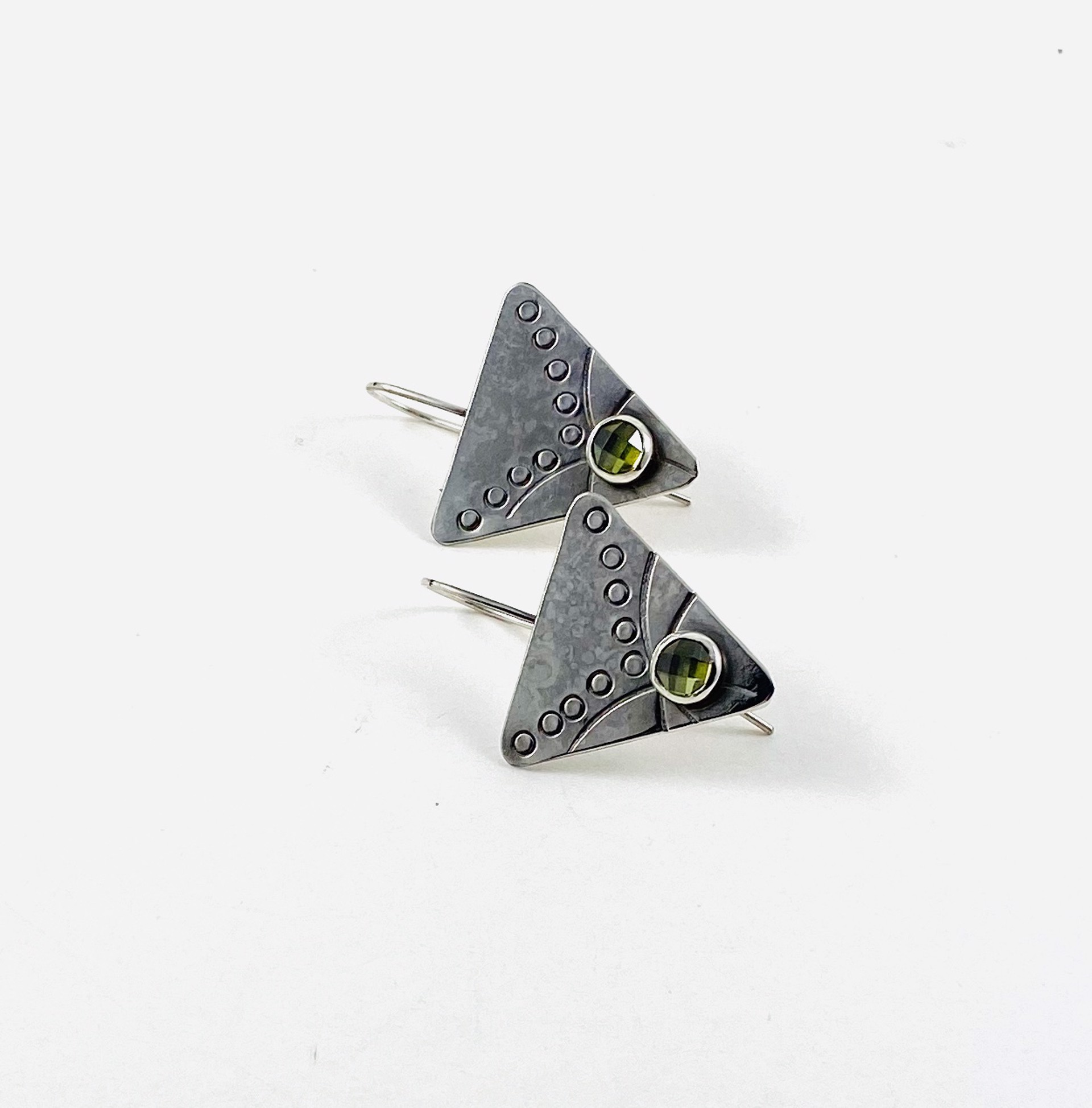 Silver with Faceted CZ Peridot Earrings by Anne Bivens