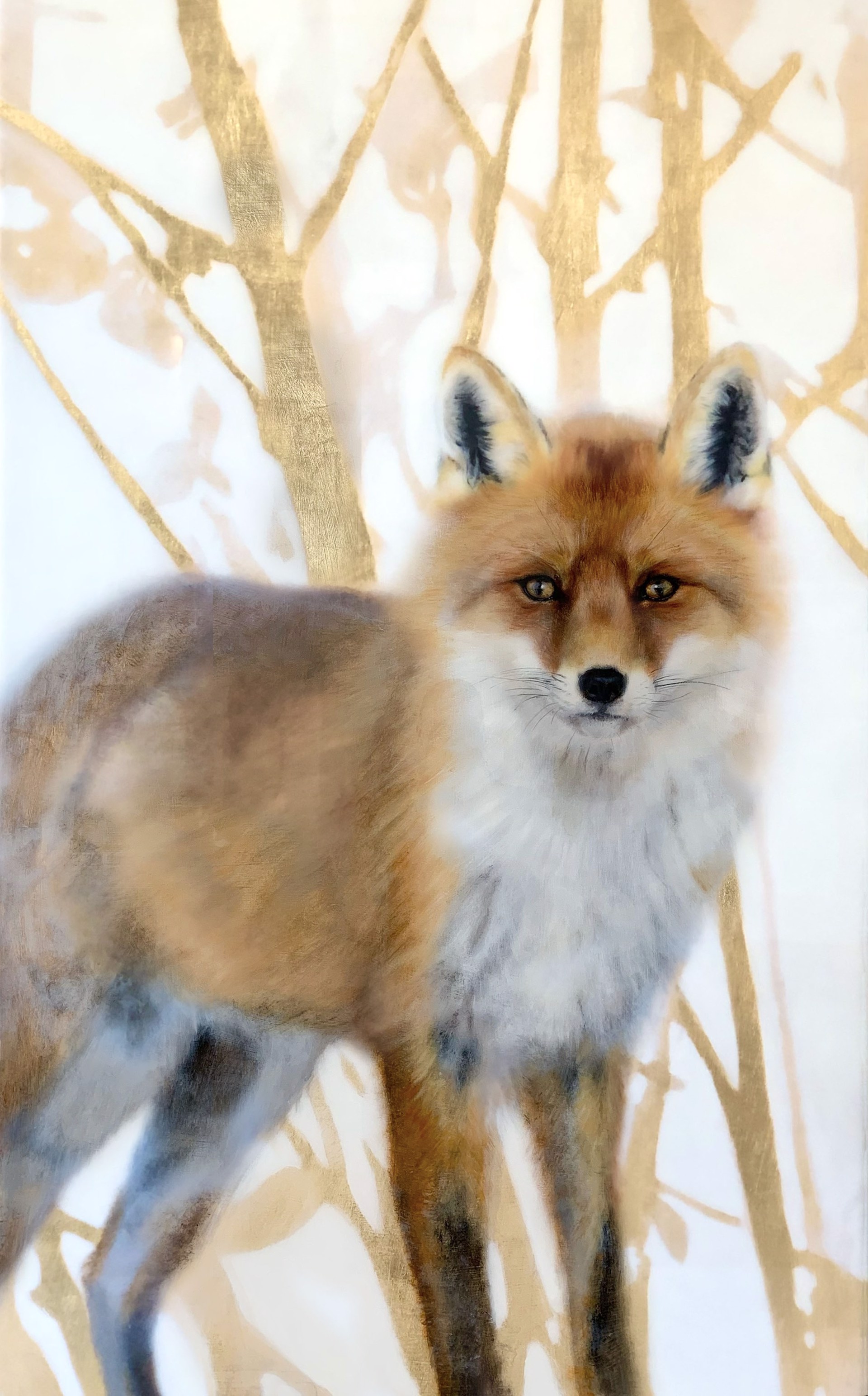 A Contemporary Painting Of A Red Fox In Front Of Golden Trees Available At Gallery Wild