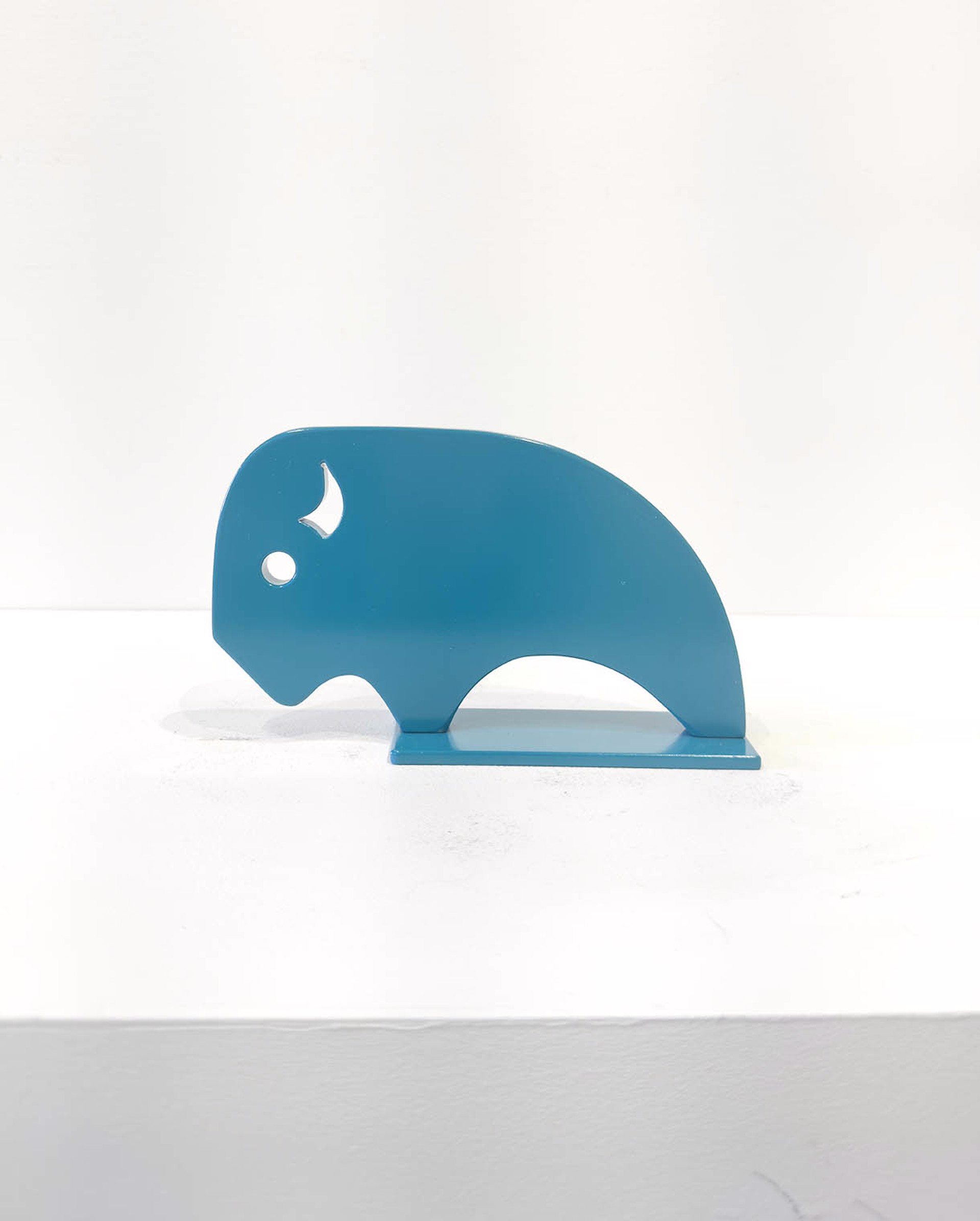 Aluminium Sculpture By Jeffie Brewer Featuring A Bison In Simplified Shapes And Teal Finish