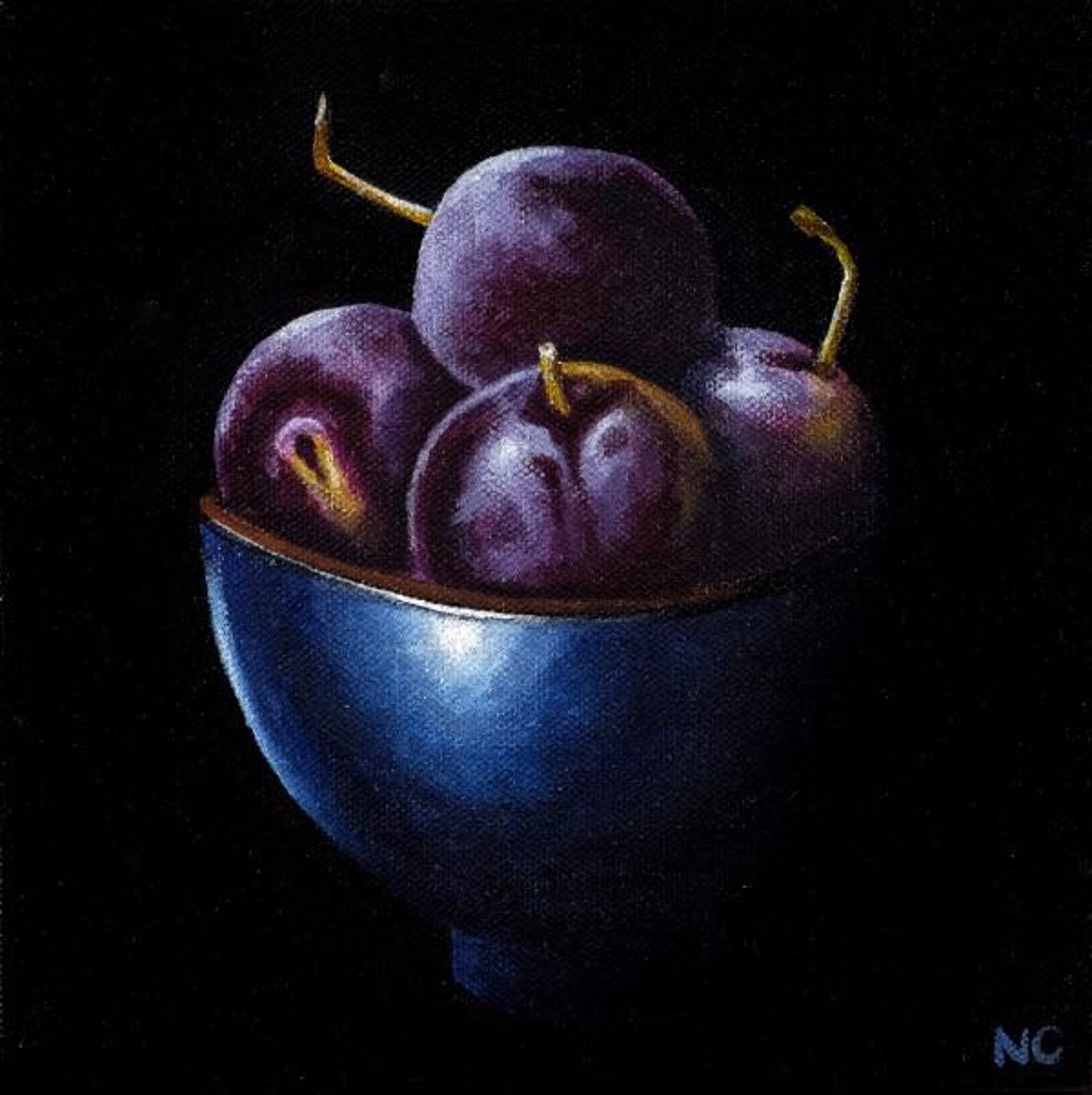 Plums In A Blue Bowl by Nancy Chambers