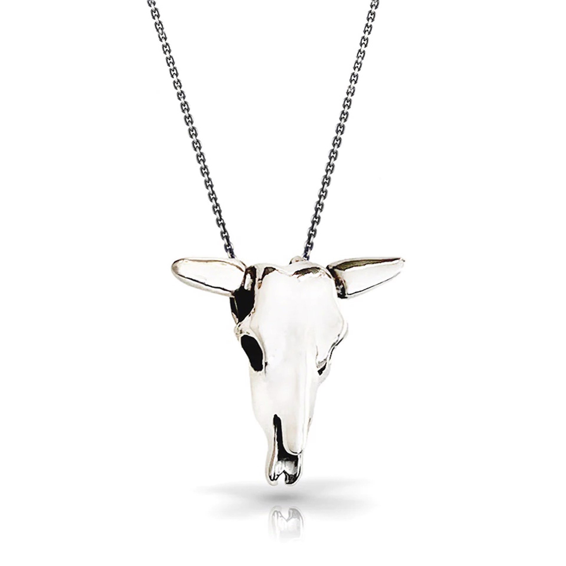 Petite "Frida" Silver Cow Skull Necklace - High Polish Silver by Louisa Berky