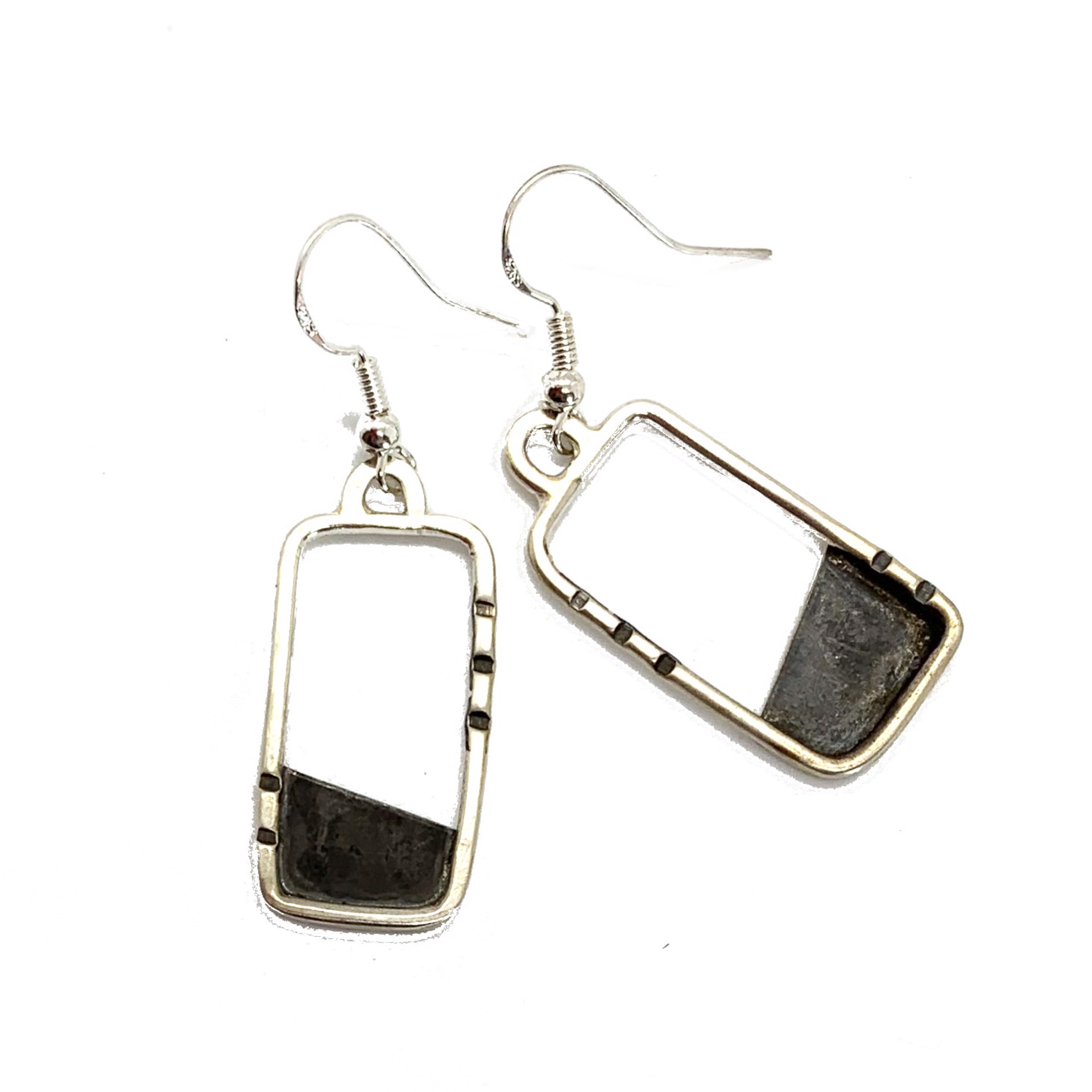 Rectangular Sterling Silver Earrings with Oxidized Piece by Leslie Eggers