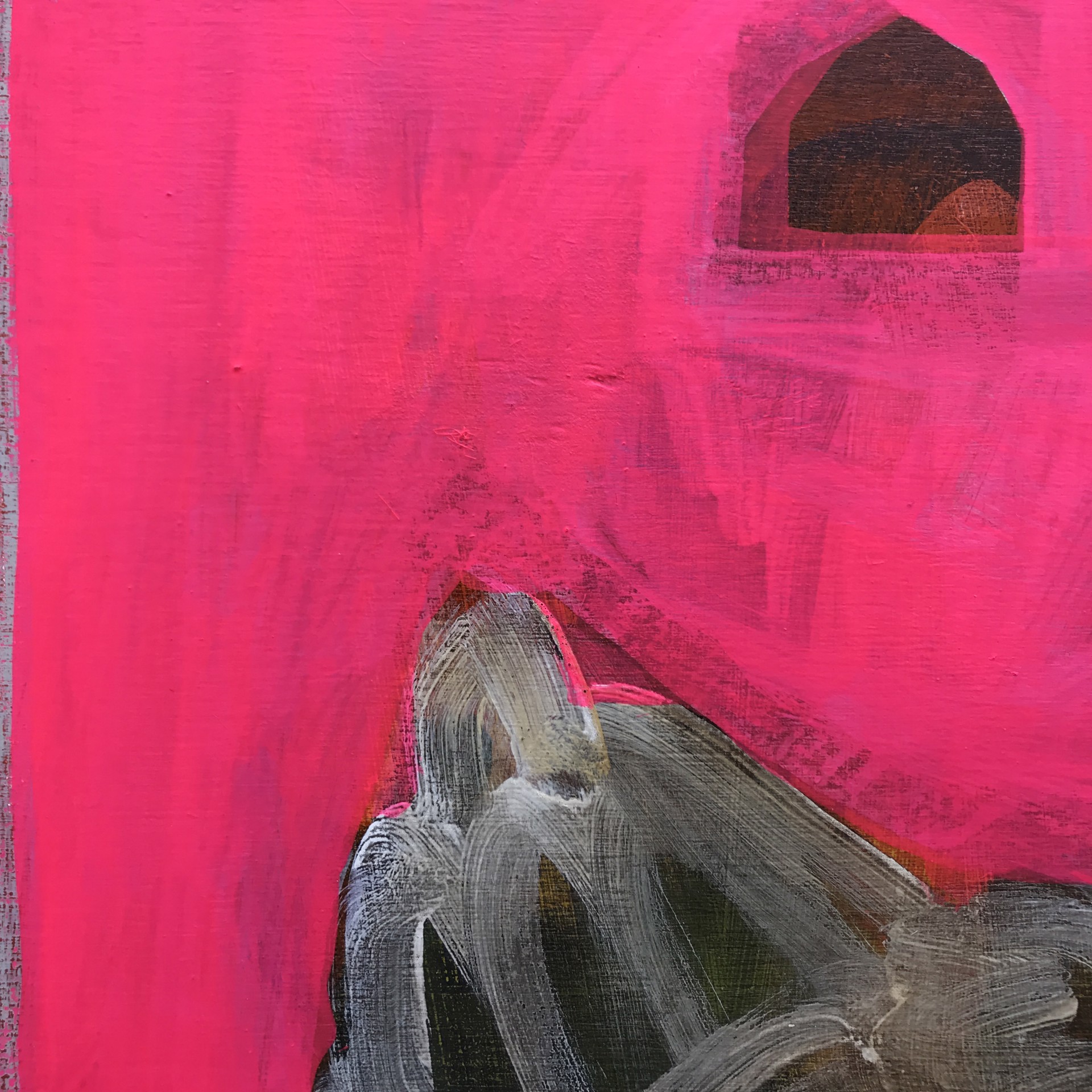Hen and Barn on Hot Pink by Rachael Van Dyke
