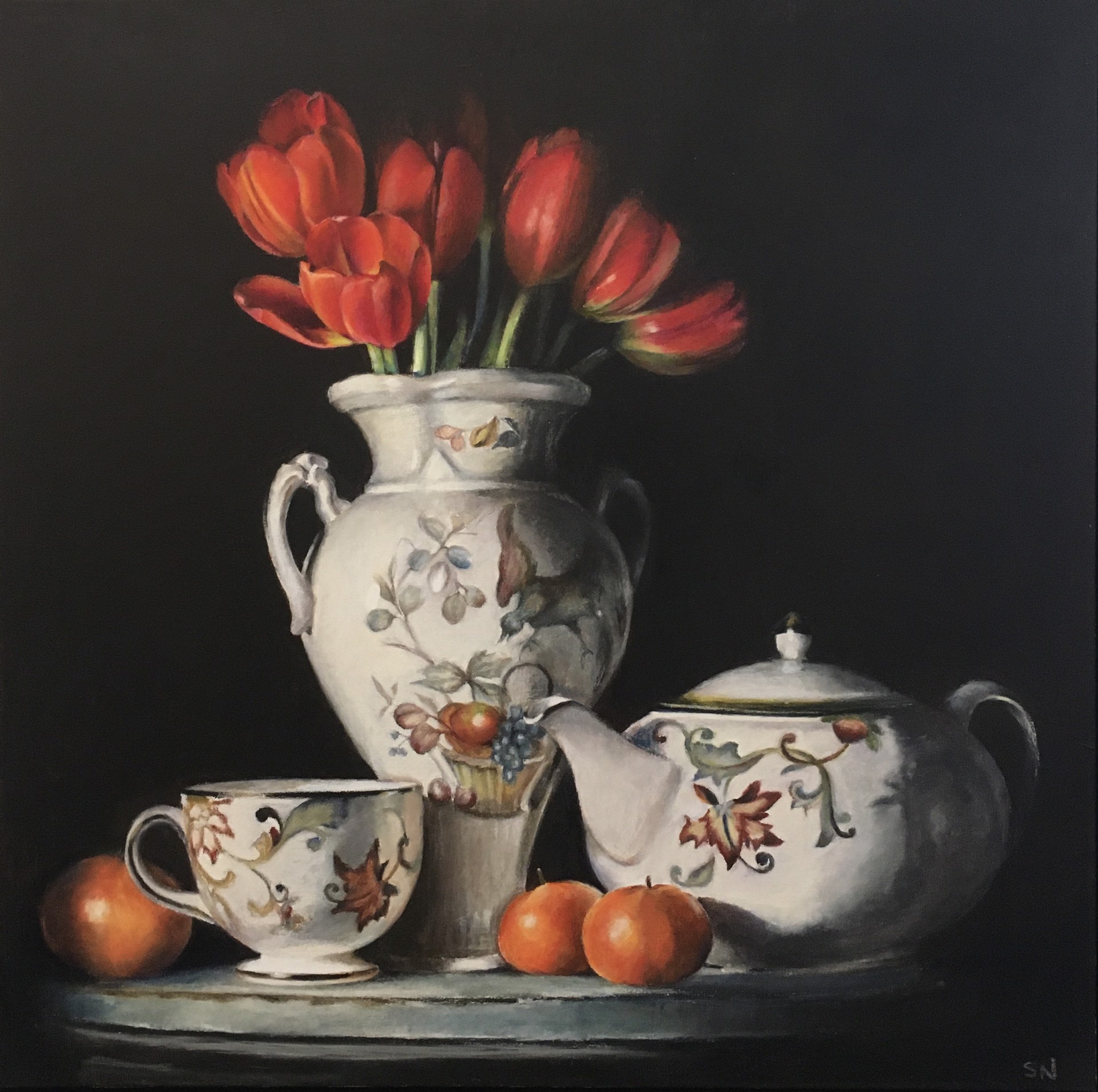 Teapot, Tulips, and Tangerines by Stephanie Neely