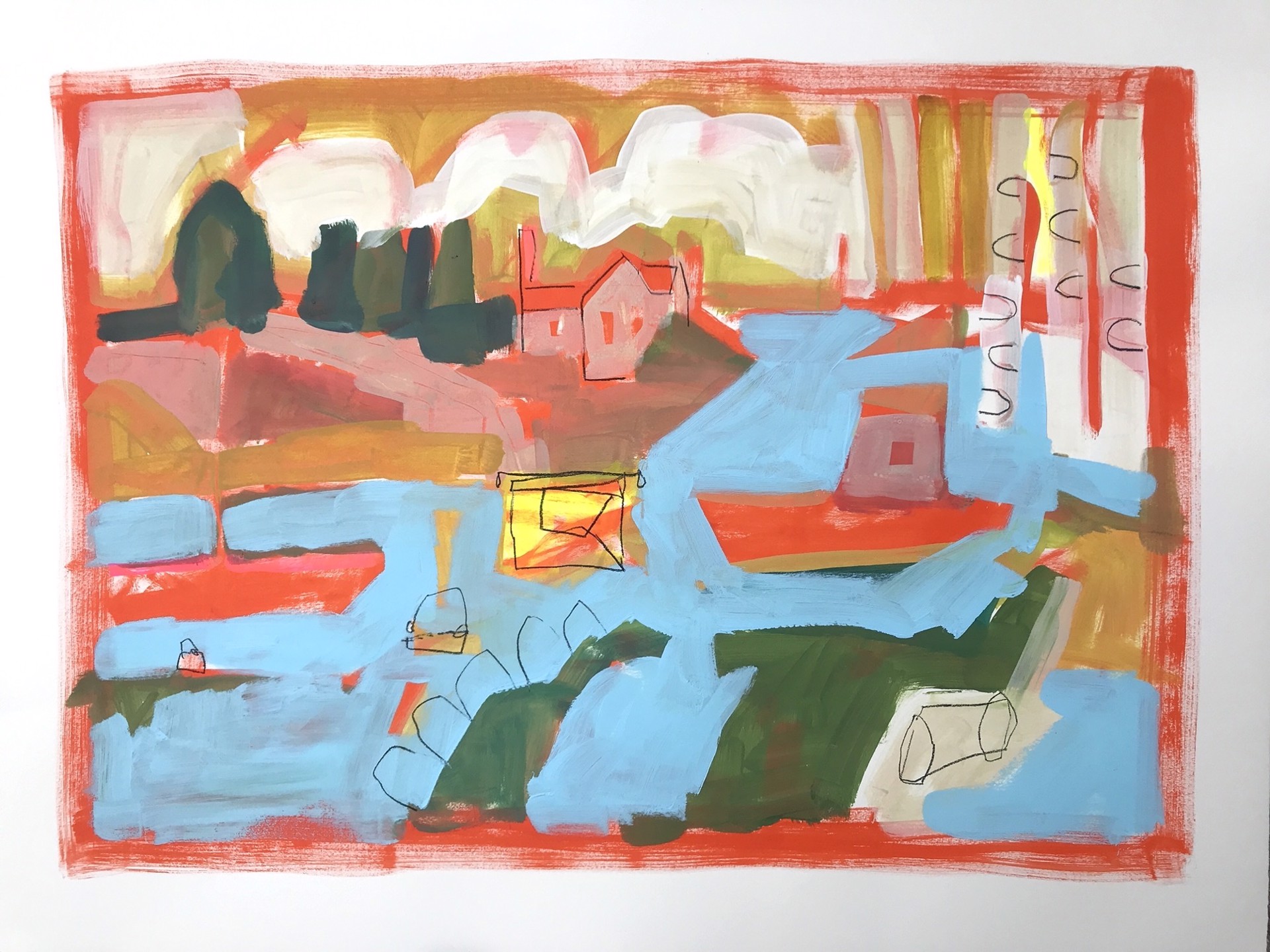 White Cottage and Lobster Boat by Rachael Van Dyke