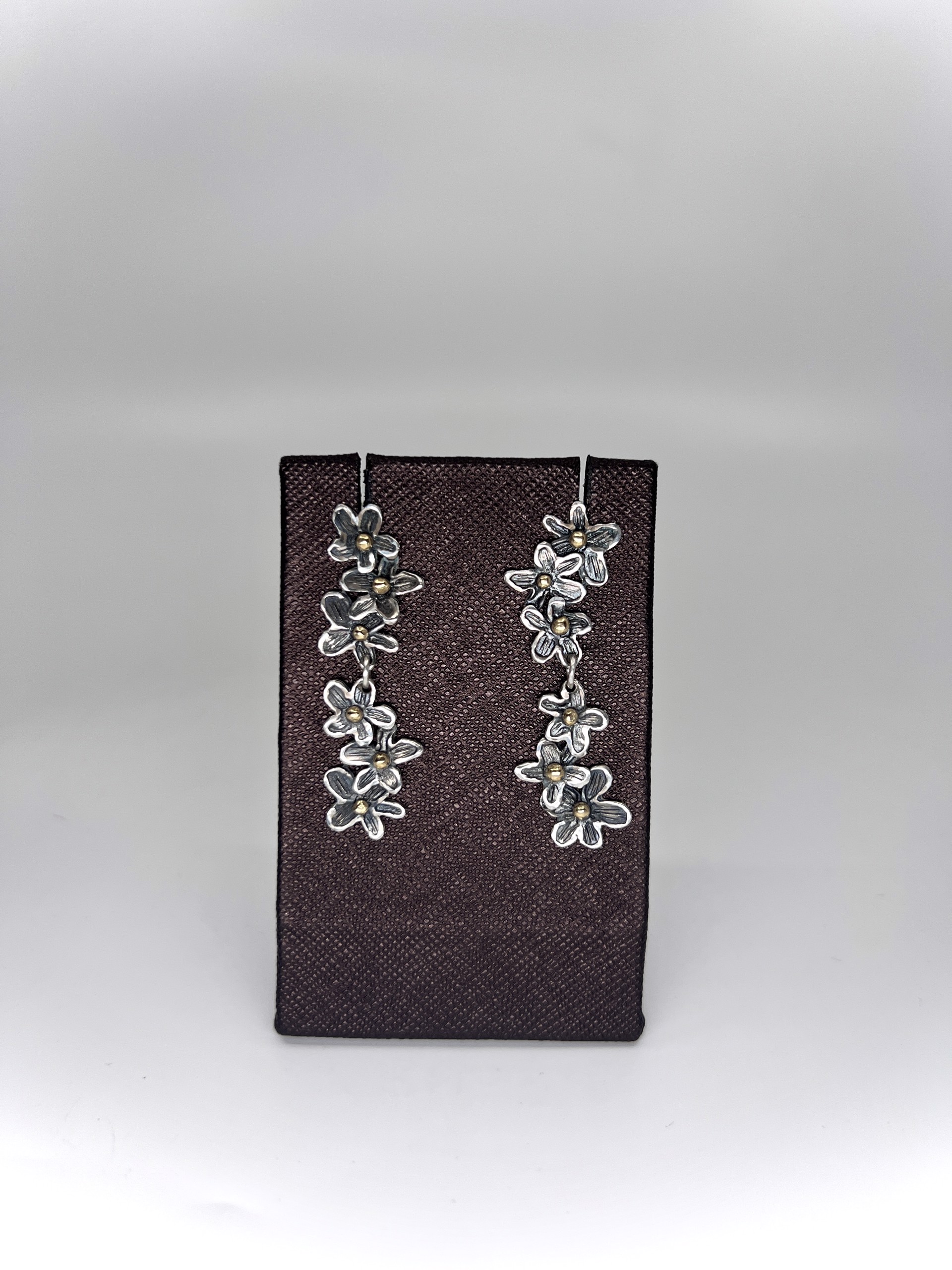 9590 Double Crescent Flower Hanging Post Earrings by Beth Benowich