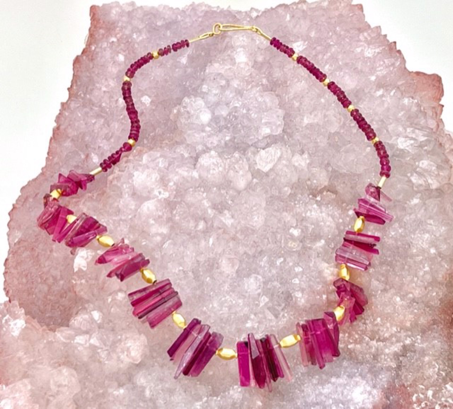 Pink Tourmaline slices and tiny rondelles 18k by Mara Labell